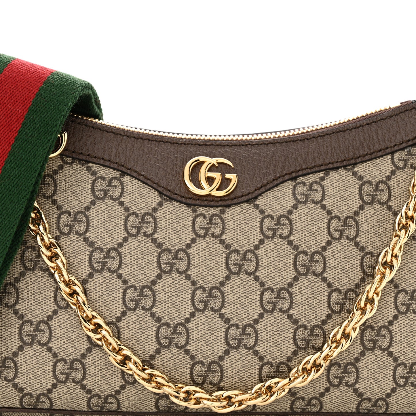 GG Supreme Monogram Textured Dollar Calfskin Web Small Ophidia GG Handbag Beige Ebony New Acero