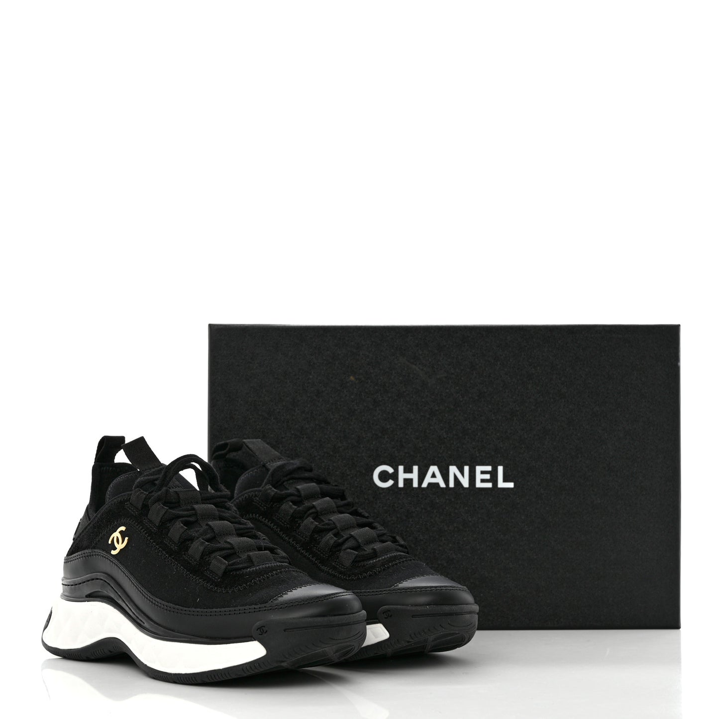 Velvet Calfskin Mixed Fibers CC Sneakers 35.5 Black