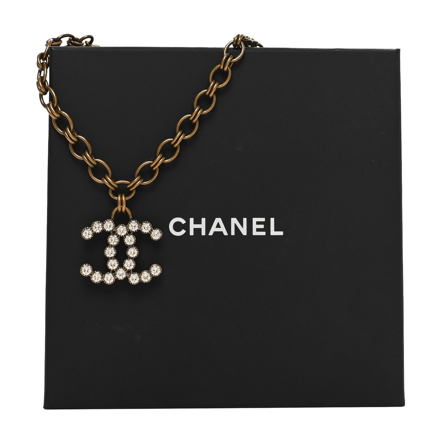 Crystal Chain Link CC Necklace Gold