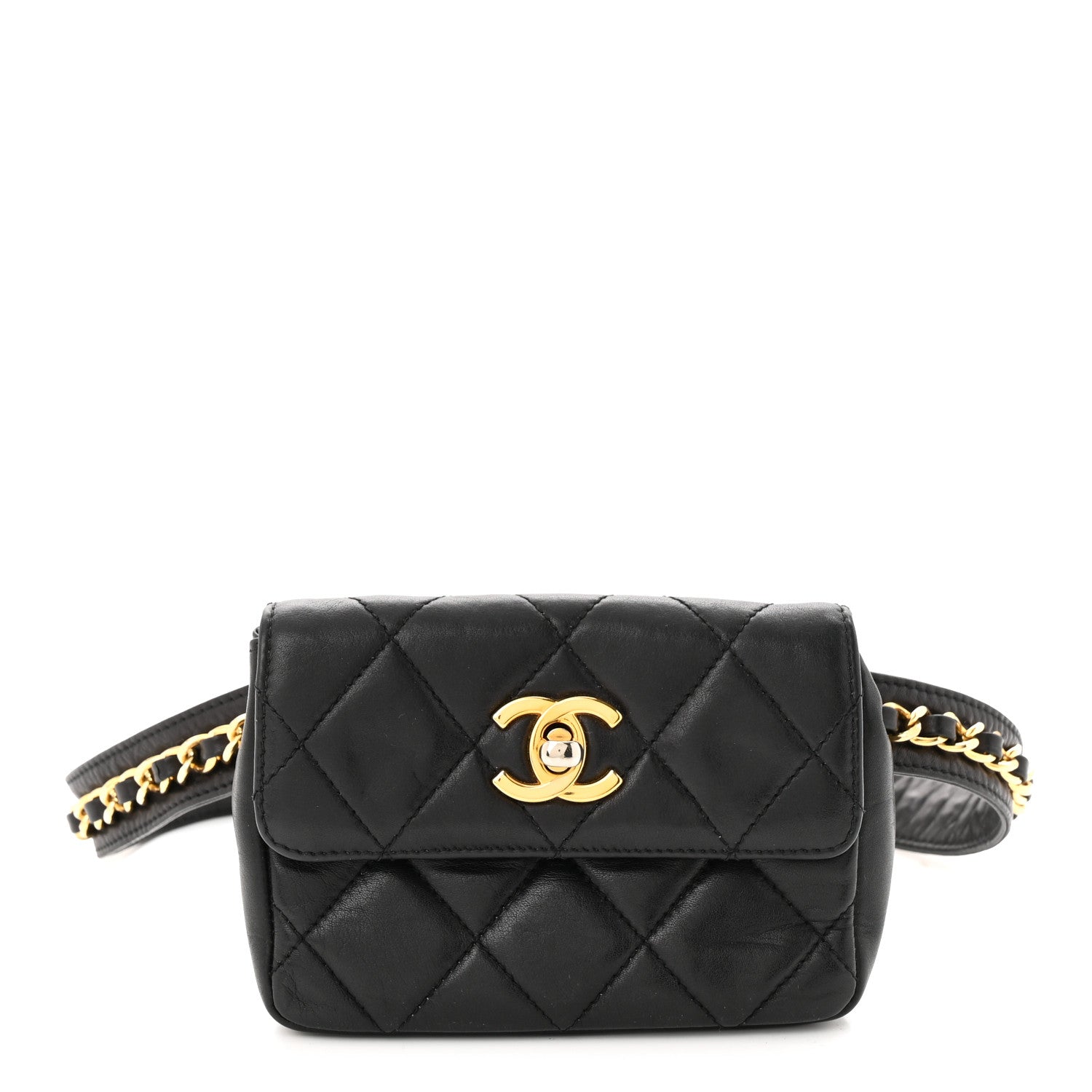 Chanel Lambskin Quilted Waist Chain Belt Flap Bag Black 1404133