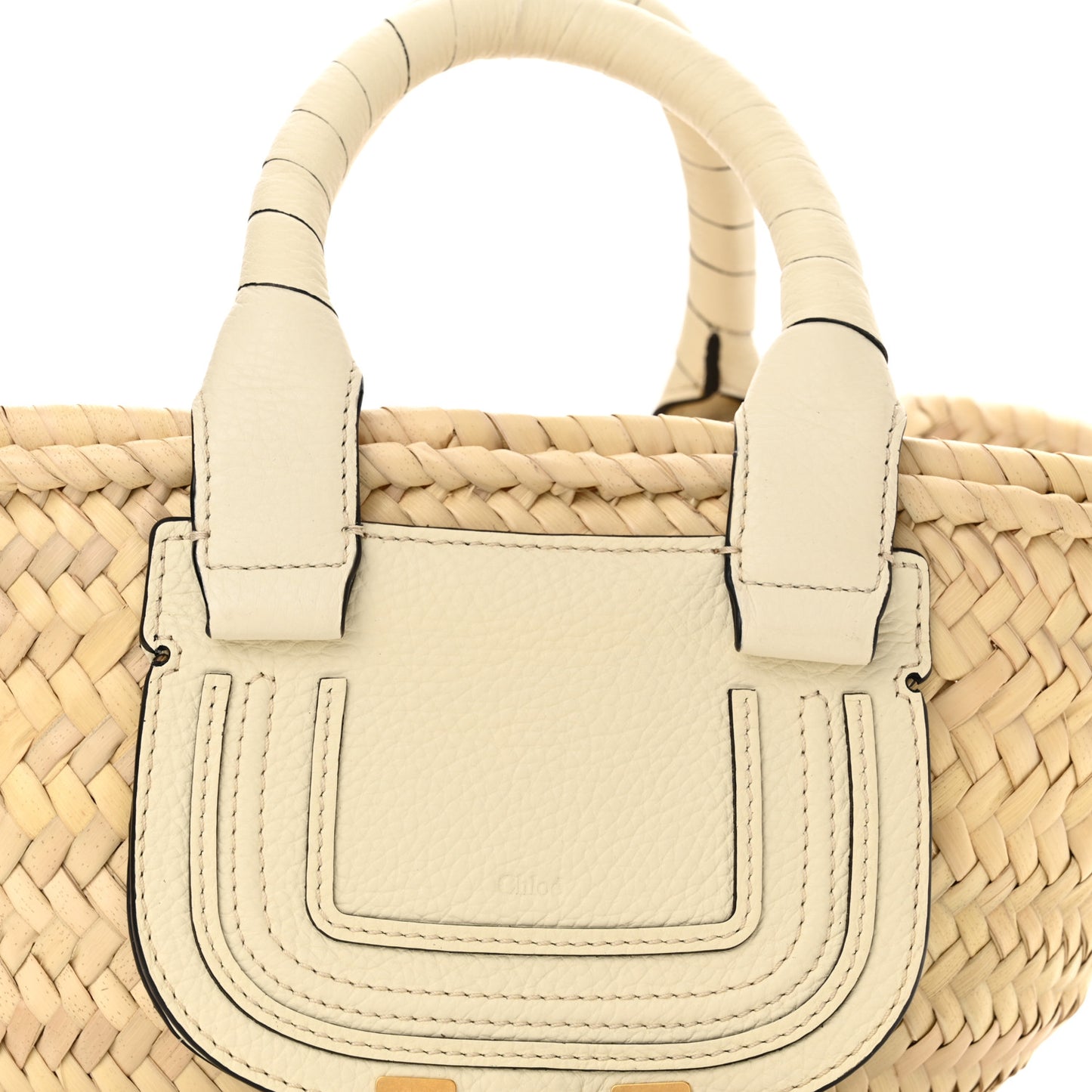 Raffia Small Grain Calfskin Mini Marcie Basket White