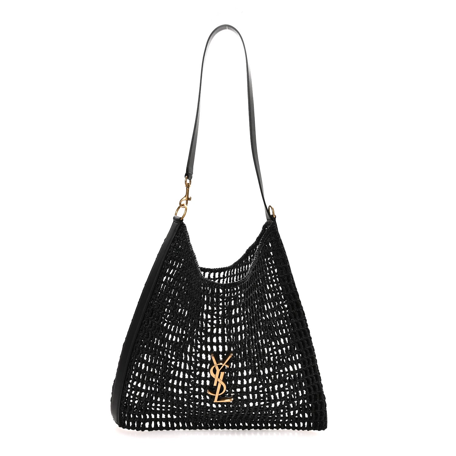 Saint Laurent Raffia Calfskin Oxalis Shoulder Bag Black 1915722