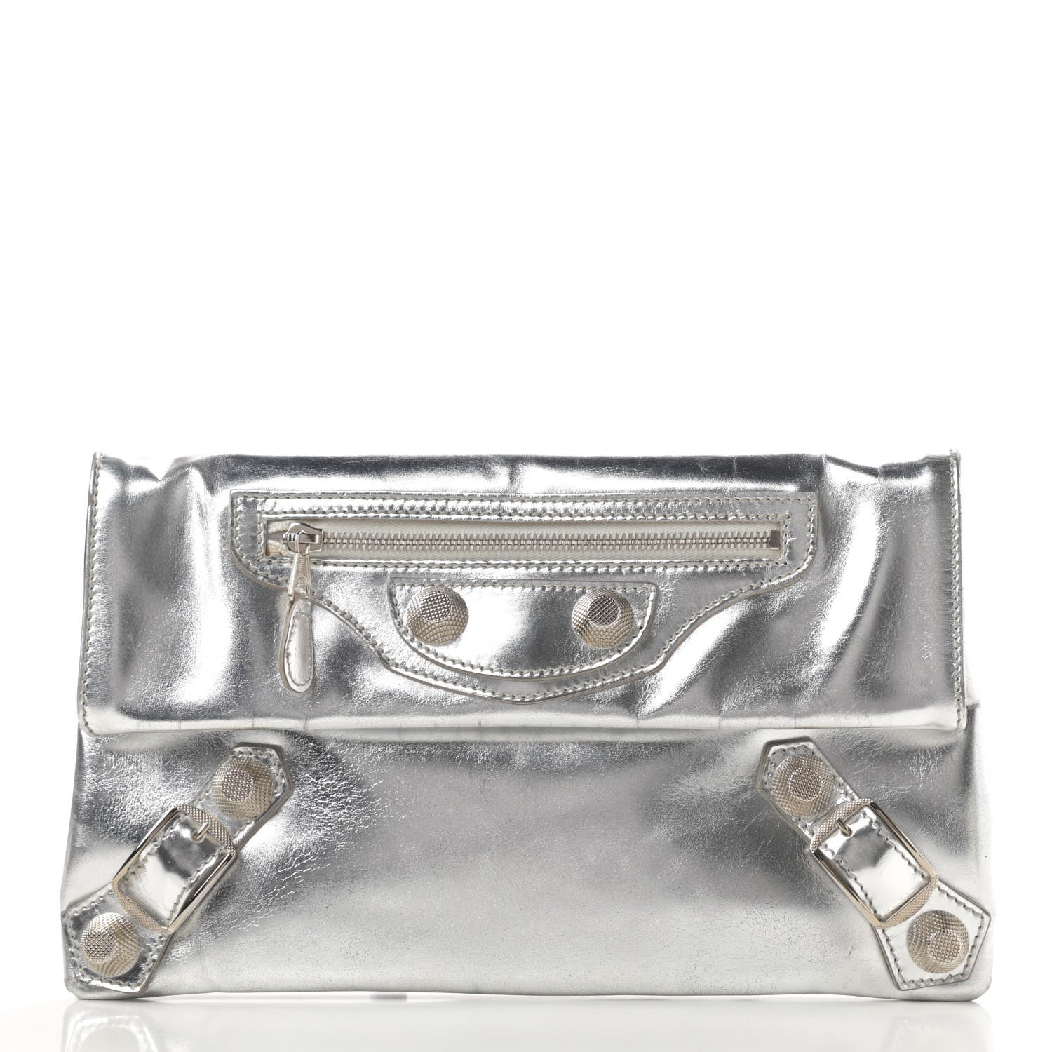 Balenciaga Laminated Calfskin Giant 21 Silver Hardware Envelope Clutch Silver 2 of 15