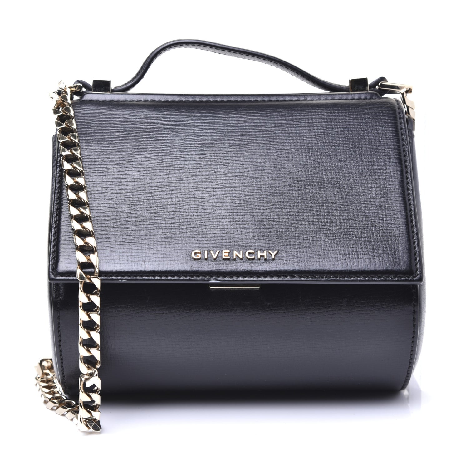 Textured Calfskin Mini Pandora Box Chain Crossbody Bag Black