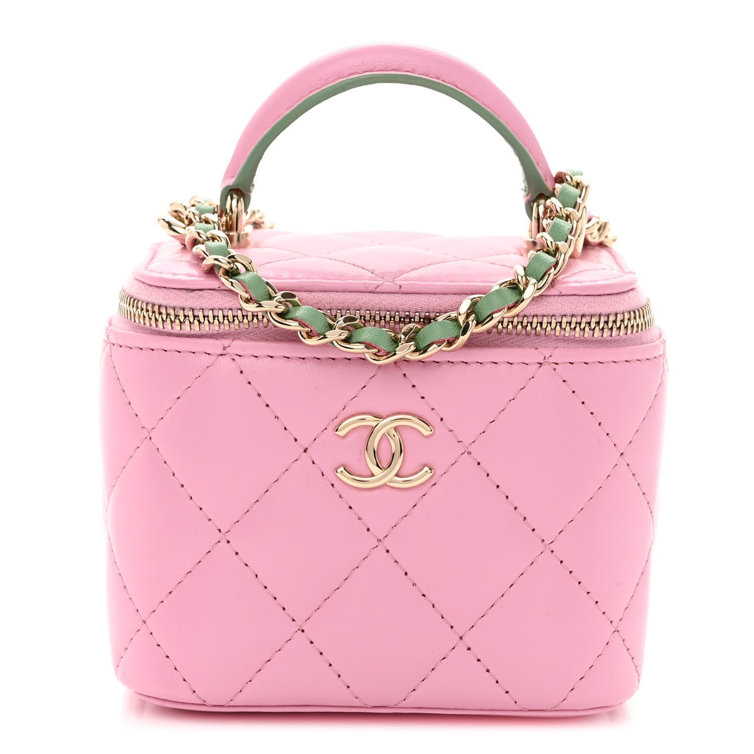 Chanel Lambskin Quilted Top Handle Mini Vanity Case With Chain