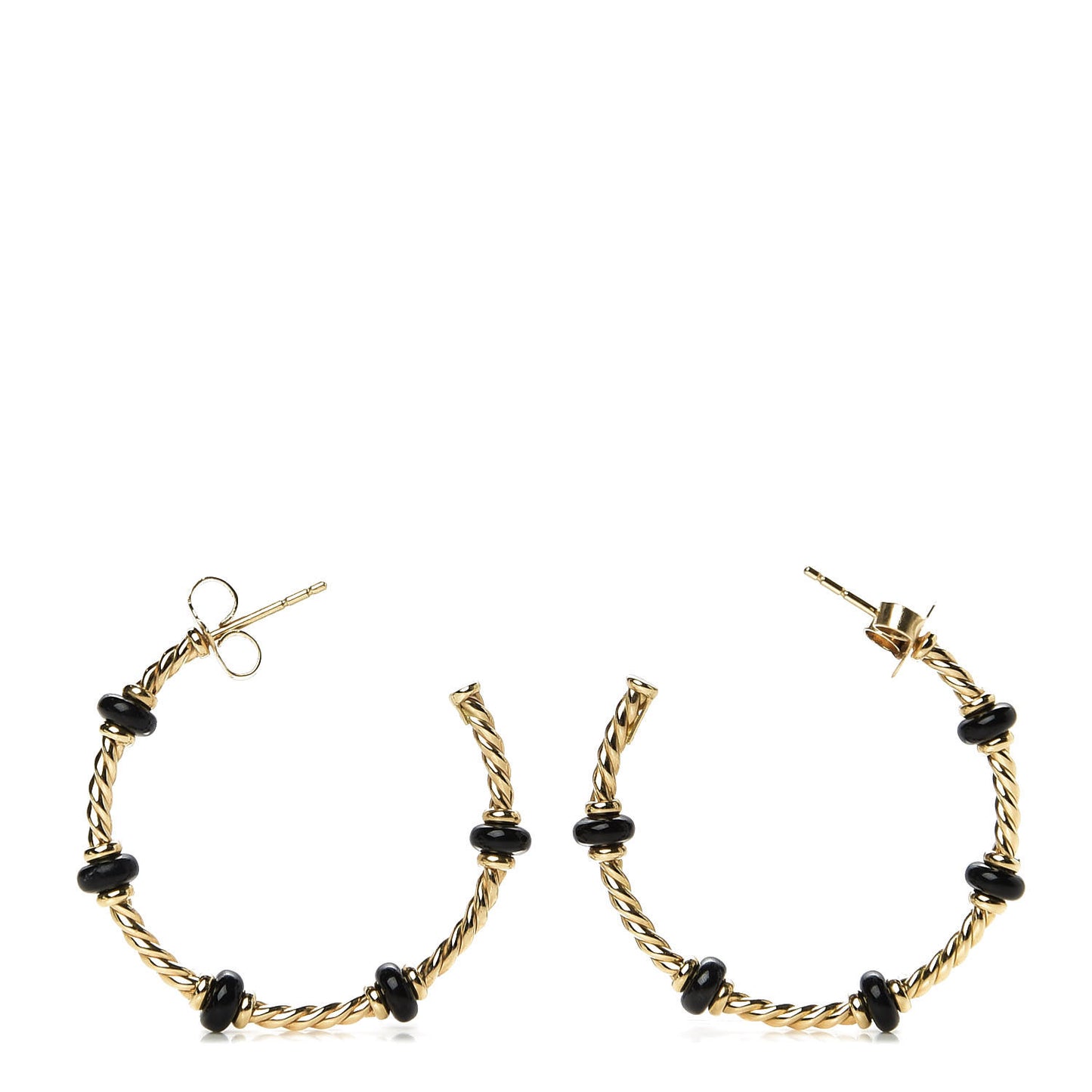 18K Yellow Gold Black Onyx 36.5mm Rio Rondelle Hoop Earrings