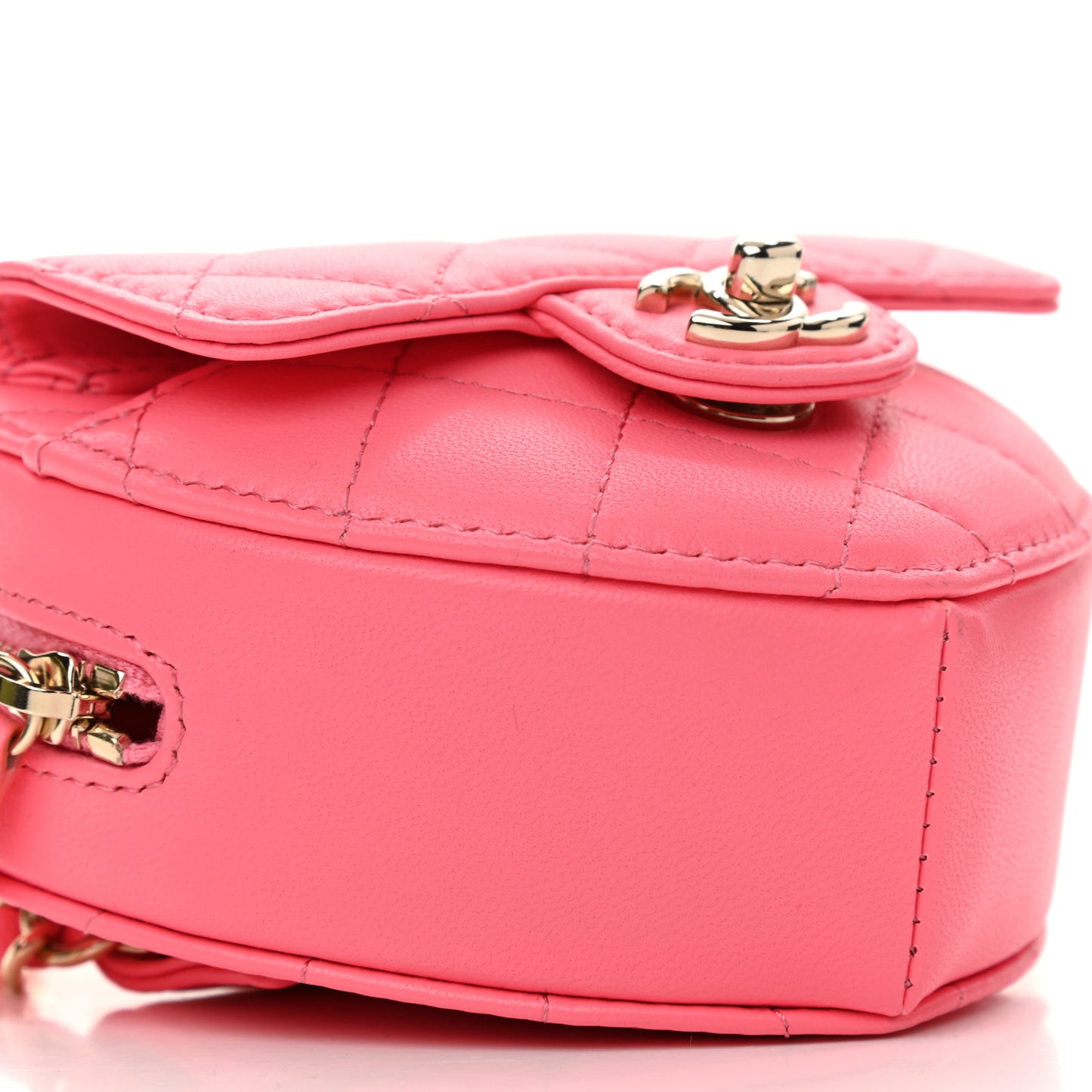 Lambskin Quilted CC In Love Heart Waist Belt Bag With Chain Pink