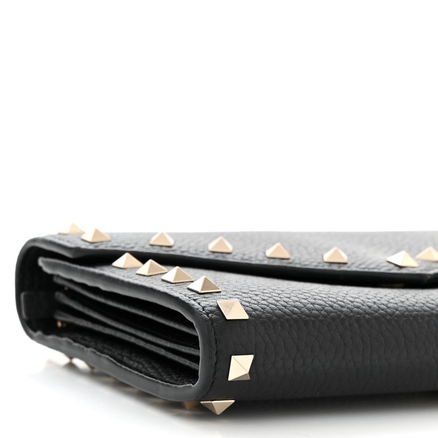 Pebbled Calfskin Rockstud Envelope Wallet on Chain Black
