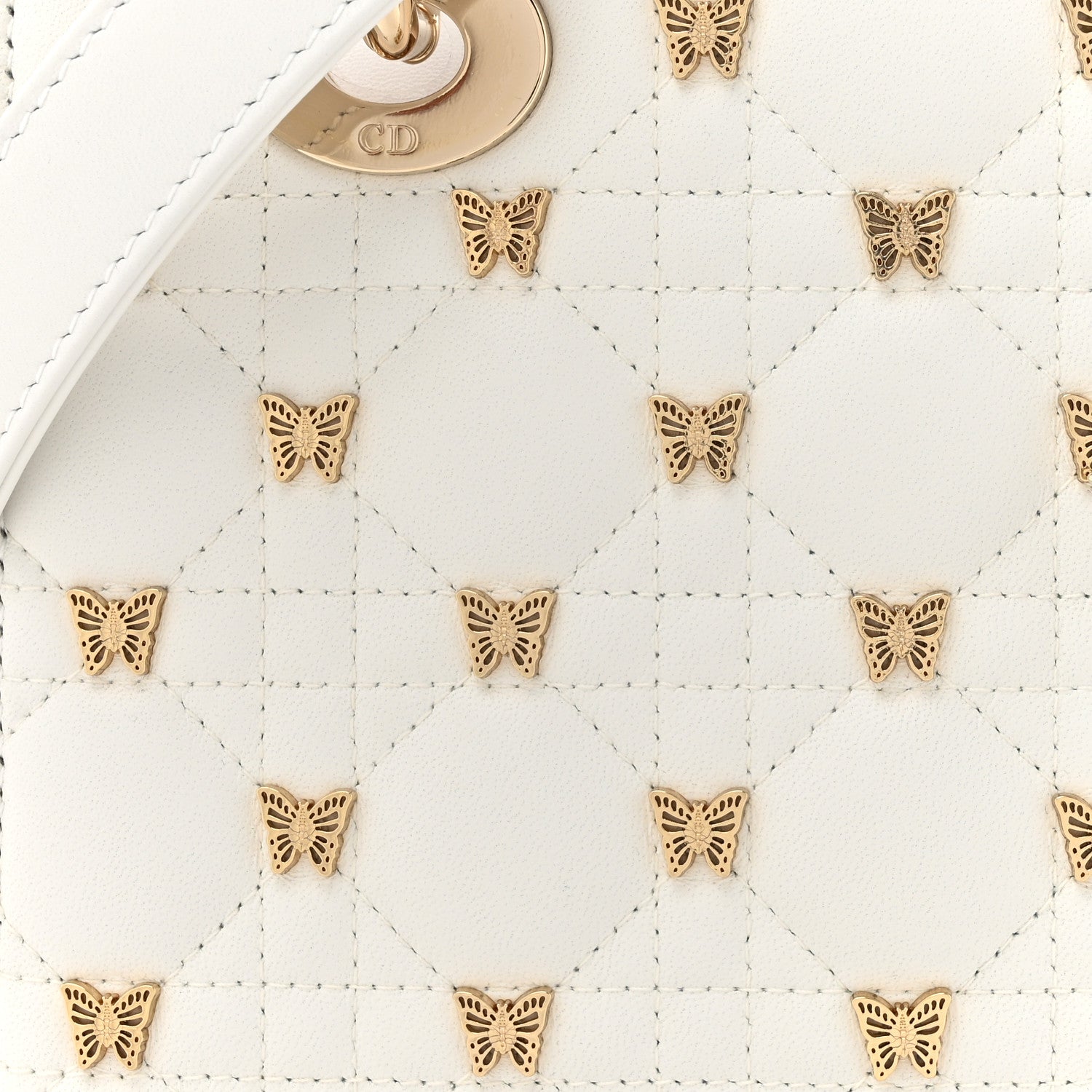Christian Dior Lambskin Cannage Butterfly Studs Small Lady Dior White 8 of 14