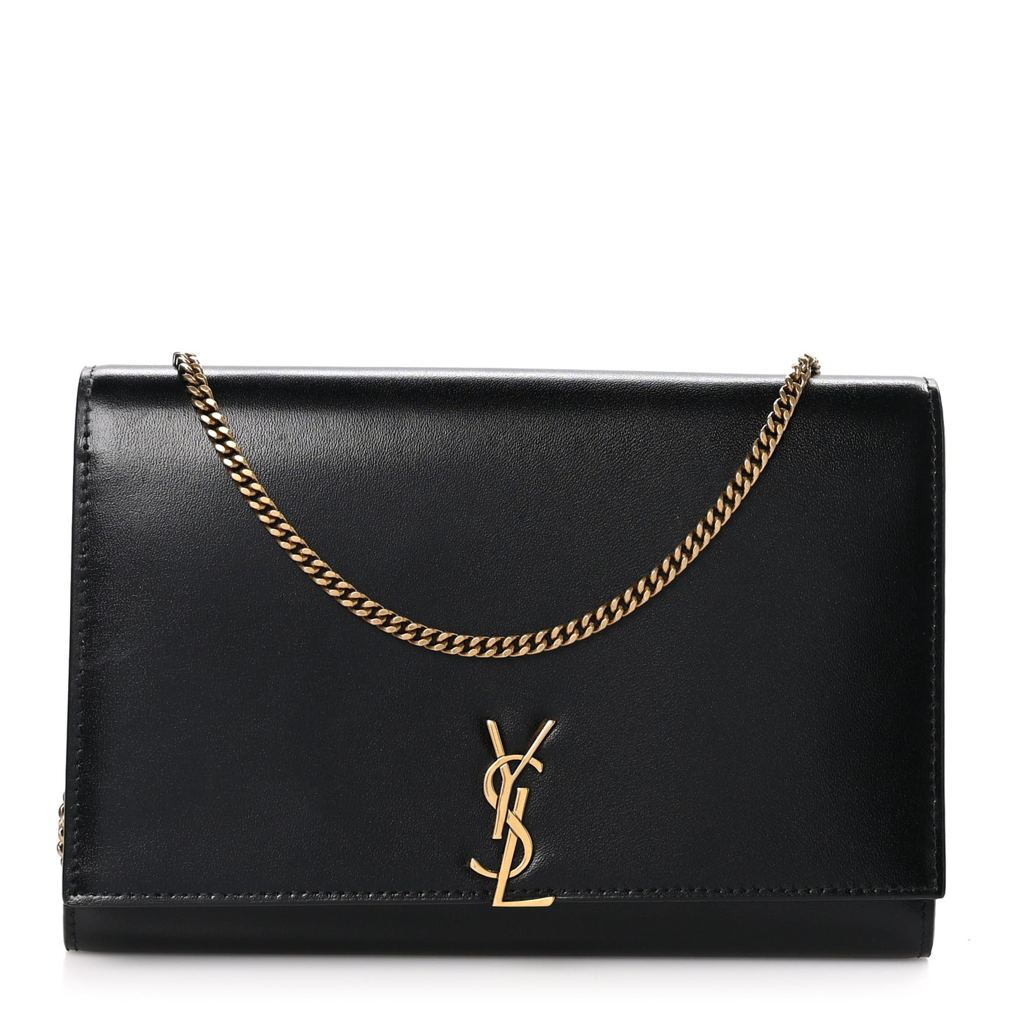 Glossy Calfskin Monogram Chain Wallet Black