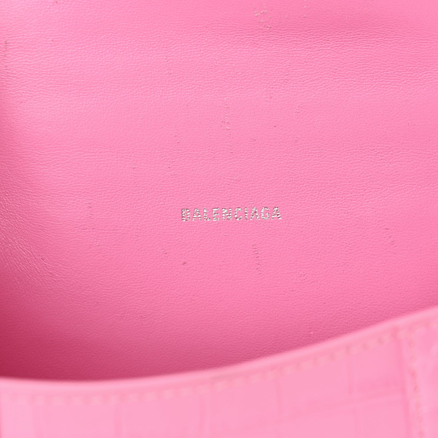 Shiny Calfskin Crocodile Embossed Hourglass Top Handle Bag XS Baby Pink