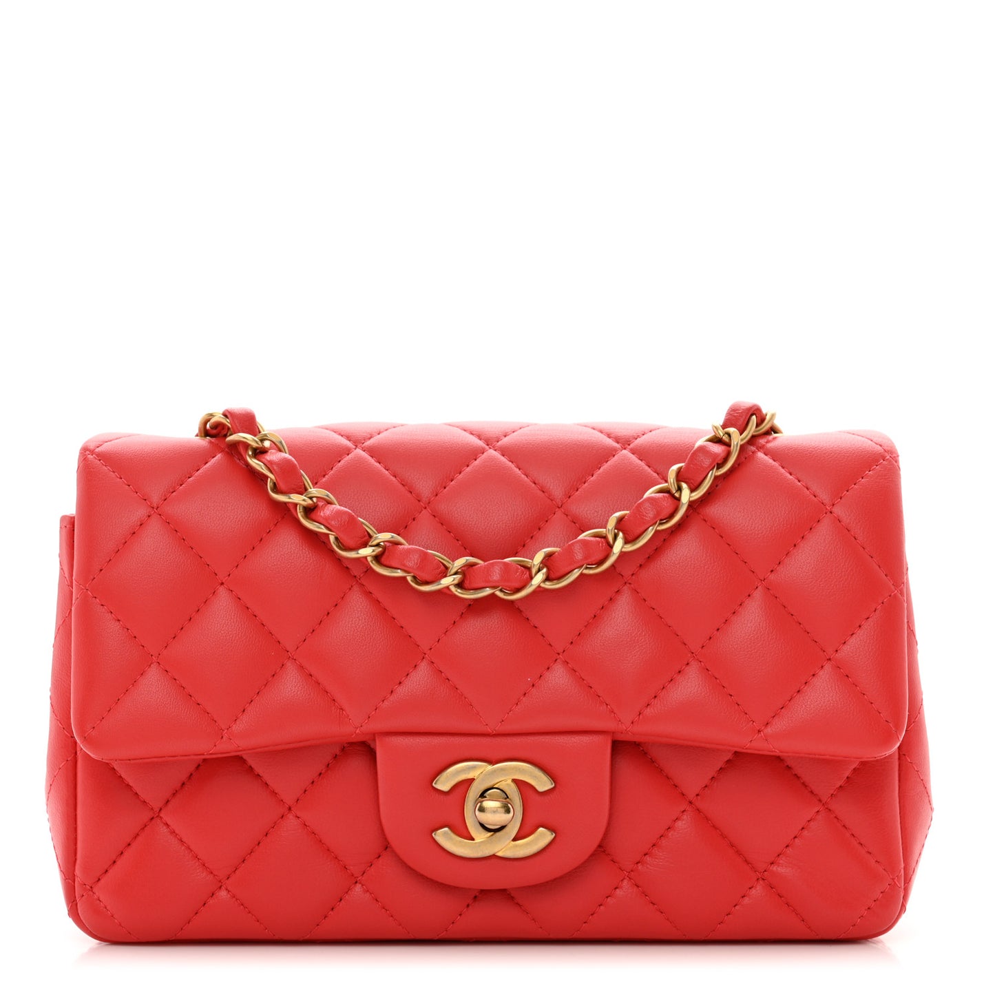 Lambskin Quilted Mini Rectangular Flap Red