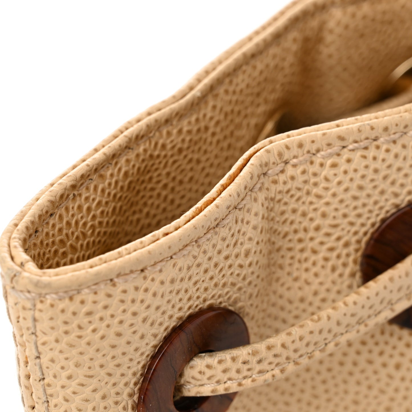 Caviar Wood CC Drawstring Bucket Bag Beige