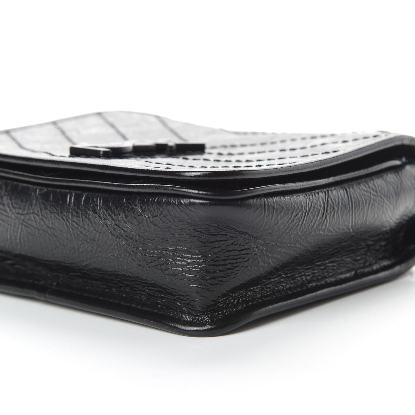 Crinkled Calfskin Matelasse Monogram Niki Chain Wallet Black