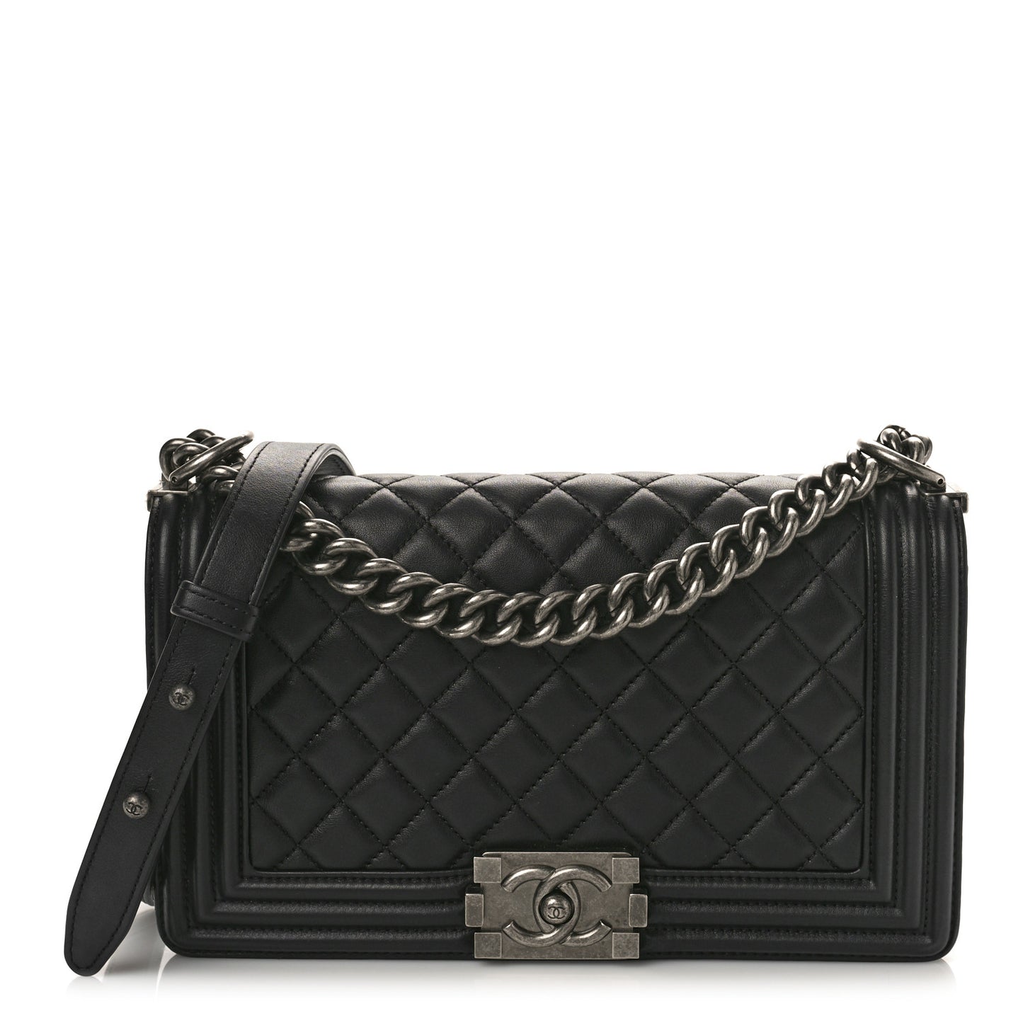 Lambskin Quilted Medium Boy Flap Black