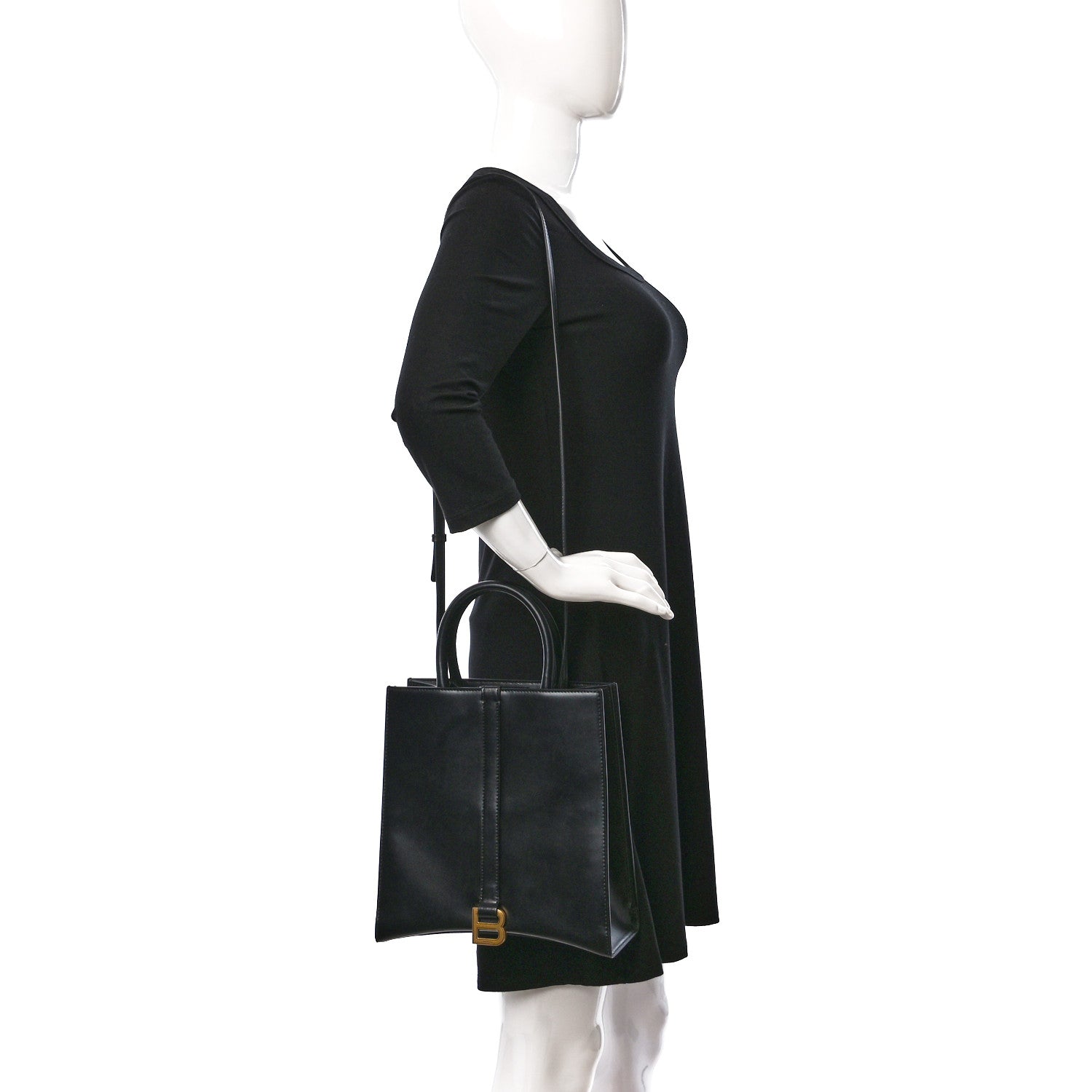 Balenciaga Shiny Box Calfskin Hourglass Tote Black 2 of 10
