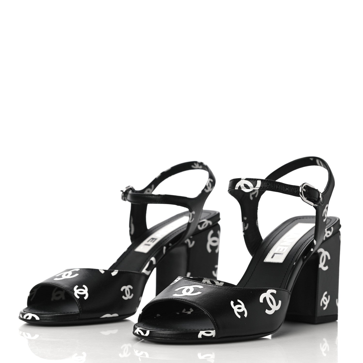 Chanel Printed Lambskin CC Sandals 38 Black 4 of 9