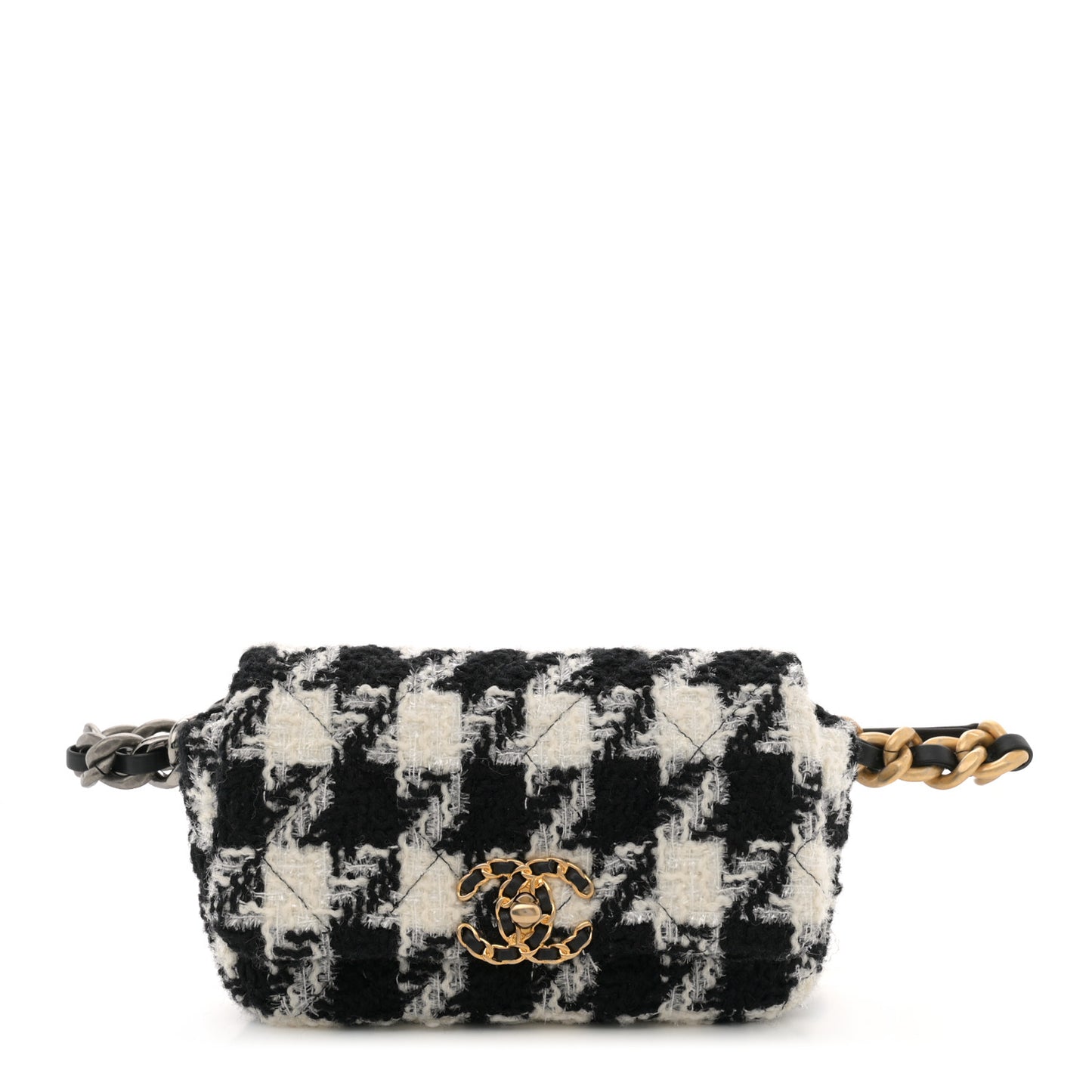 Tweed Quilted Chanel 19 Waist Bag Black Ecru White