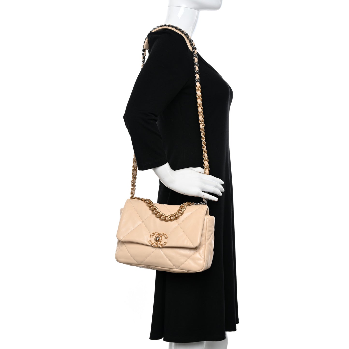 Goatskin Quilted Medium Chanel 19 Flap Beige