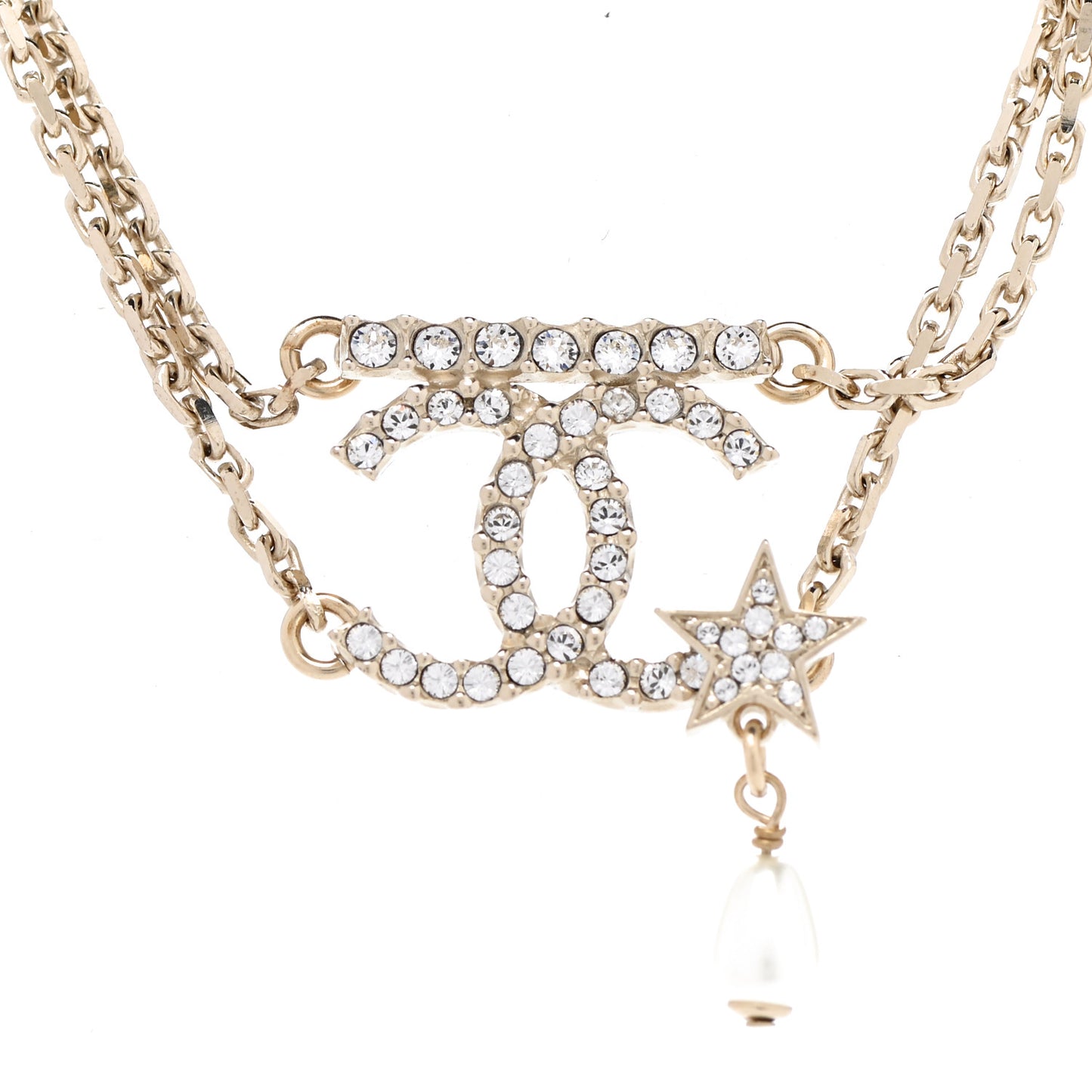 Pearl Crystal CC Star Choker Necklace Gold
