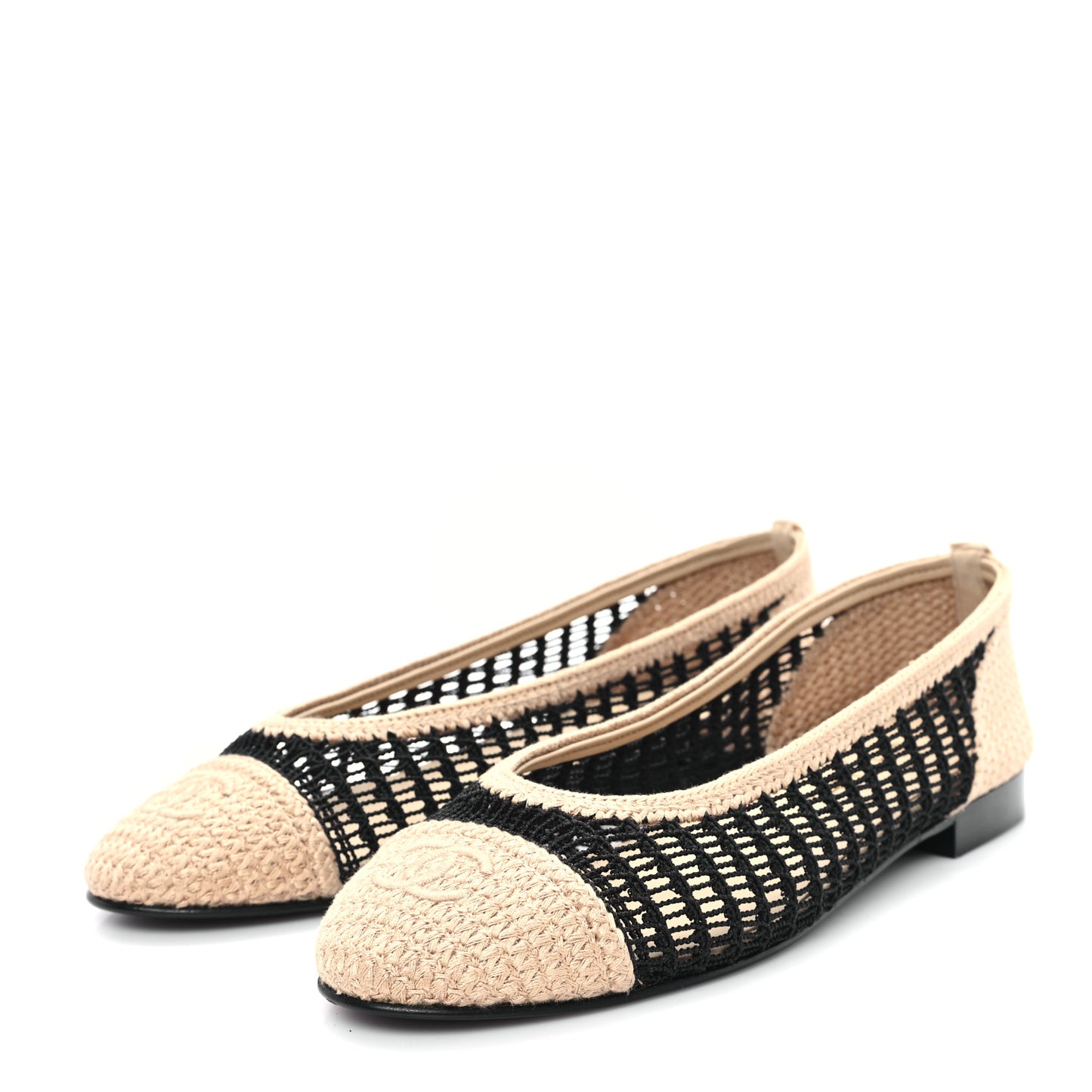 Raffia Cap Toe Ballerina Flats 39 Black Beige