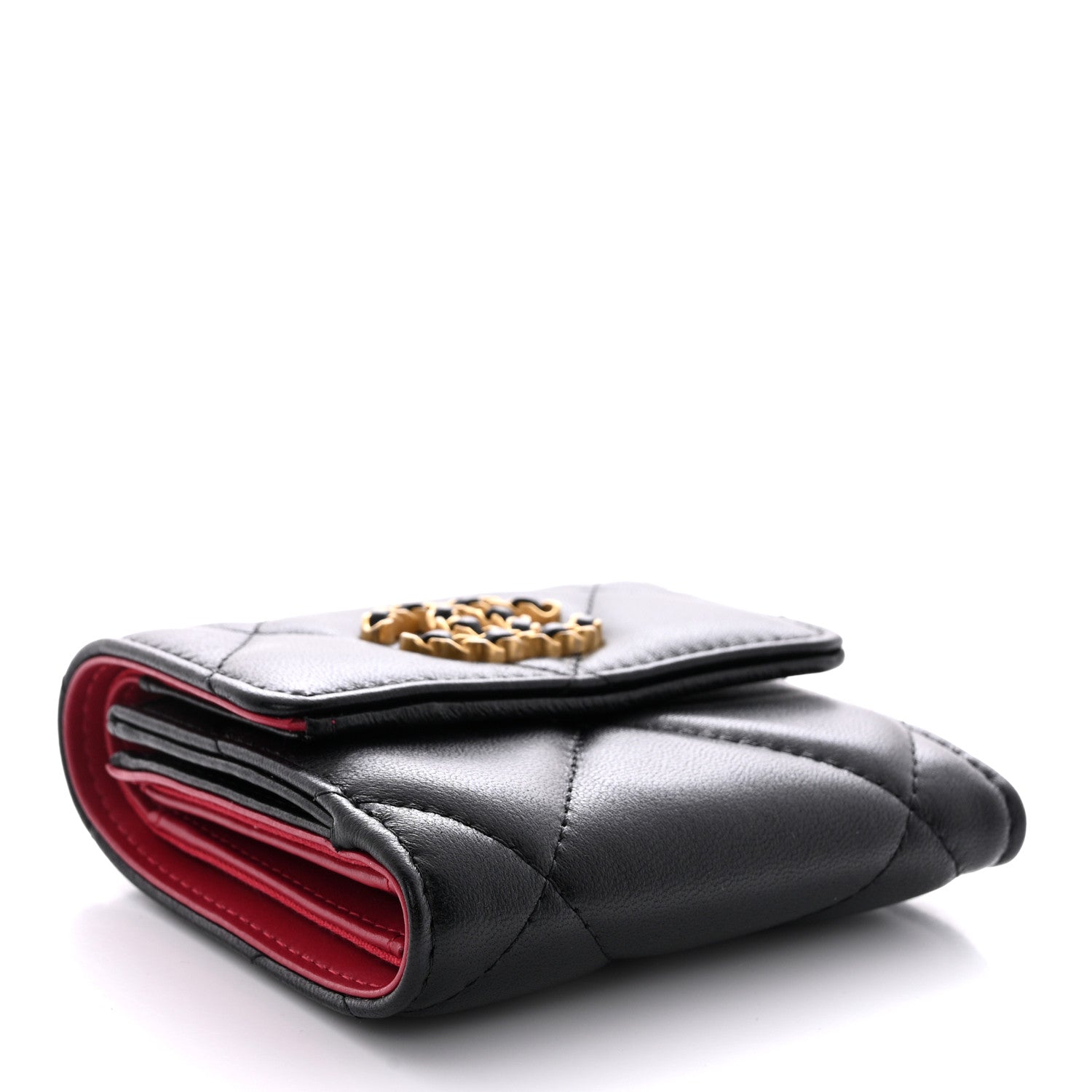 Chanel Goatskin Quilted Chanel 19 Small Flap Wallet Black 4 of 10