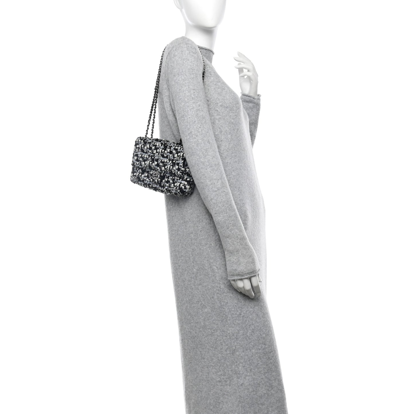 Sequin Lambskin Mini Flap Silver Black