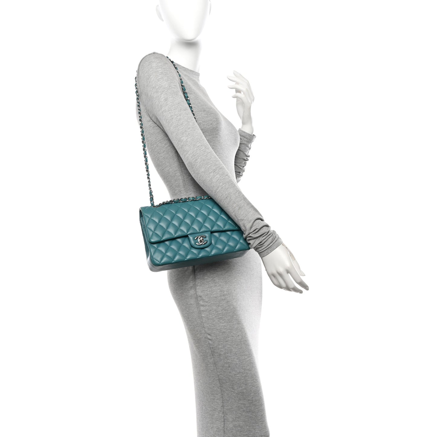 Lambskin Quilted Medium Double Flap Light Blue