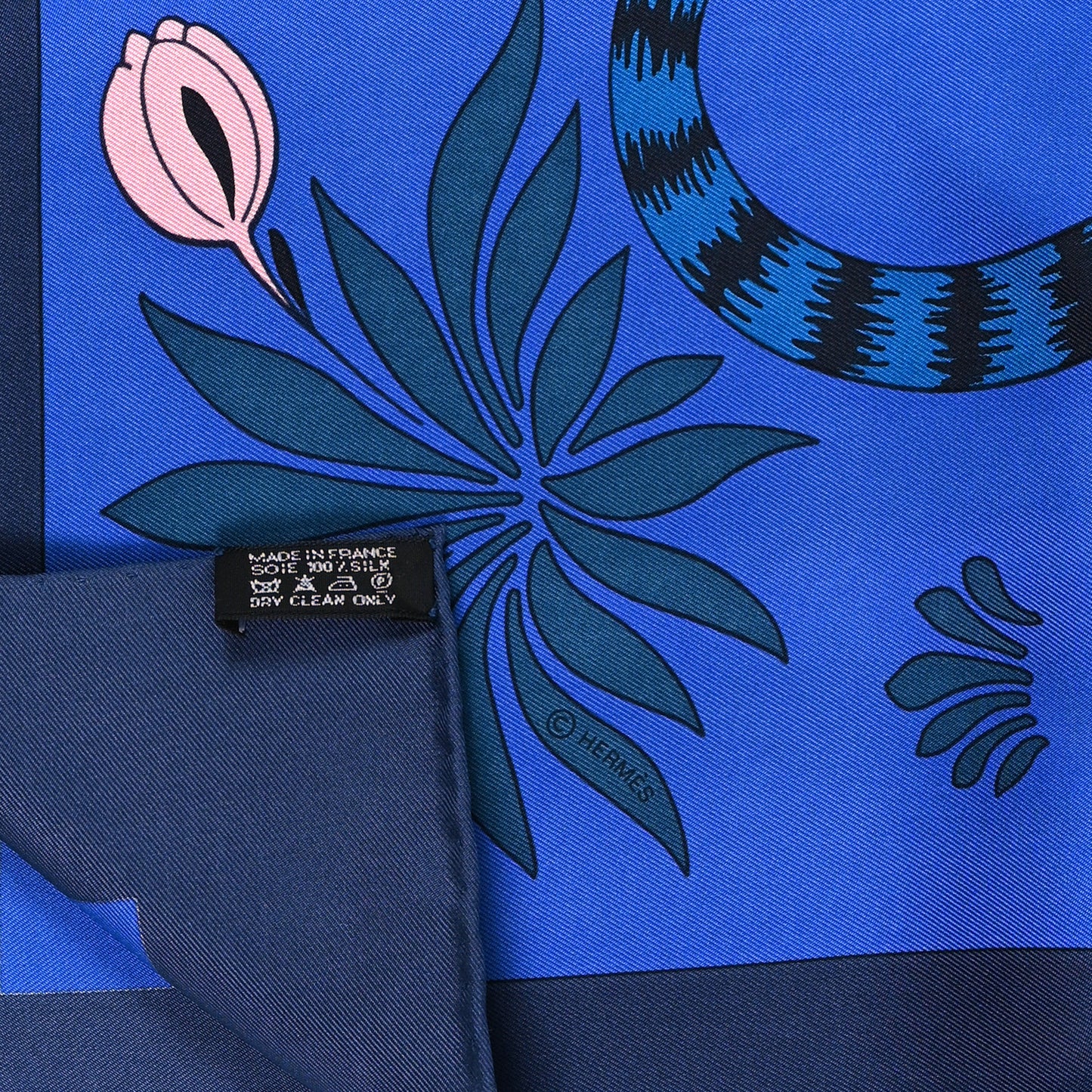 Silk Les Leopards Scarf 90 Marine Bleu Roy Turquoise