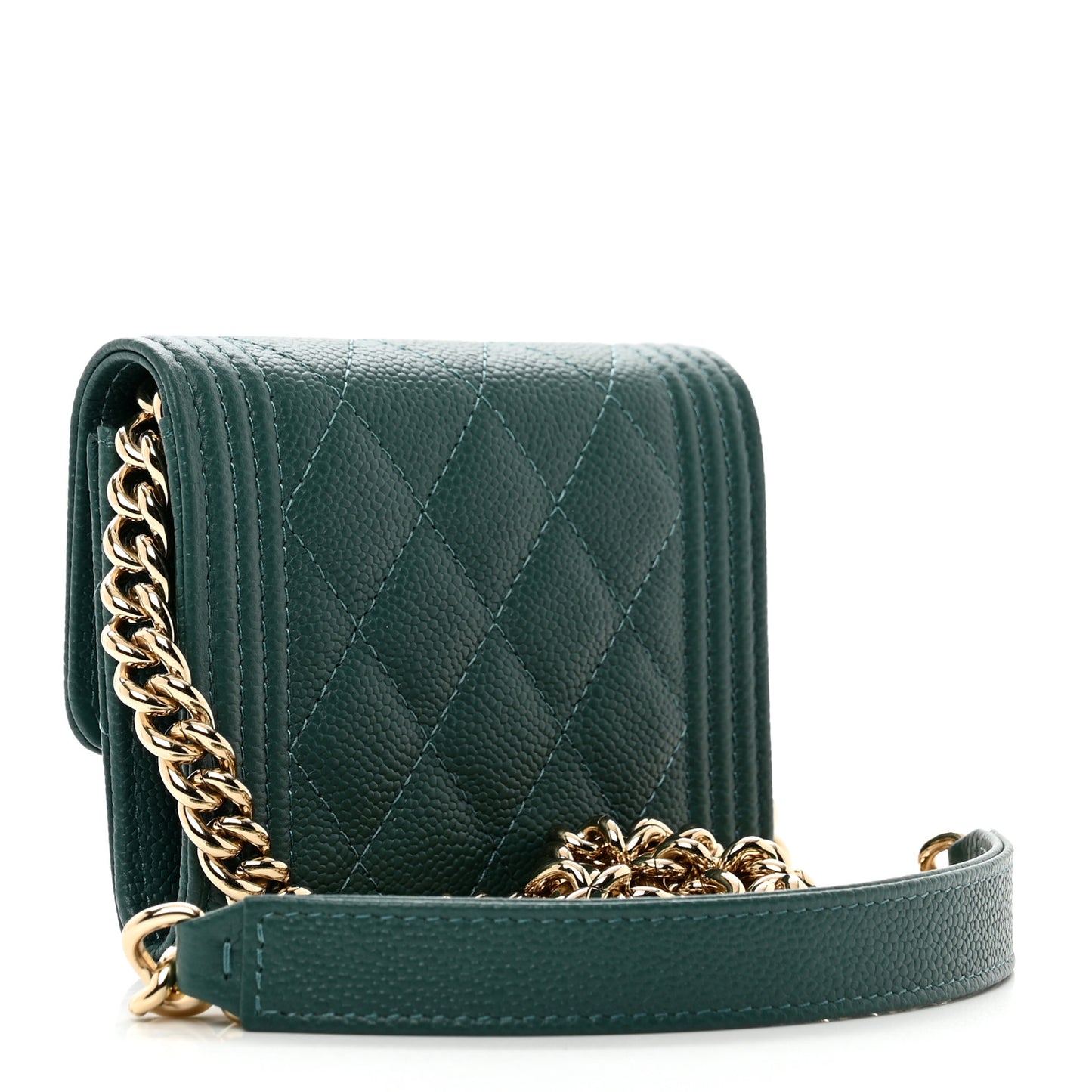 Caviar Quilted Boy Card Holder On Chain Green