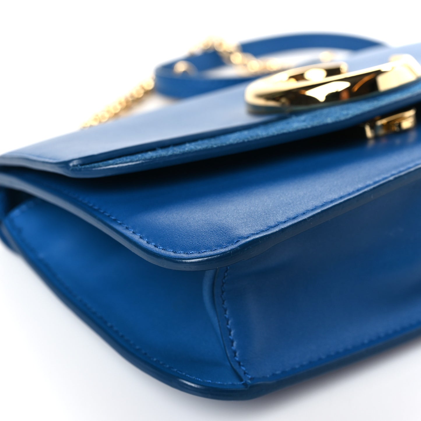 Calfskin Suede C Clutch With Chain Smoky Blue