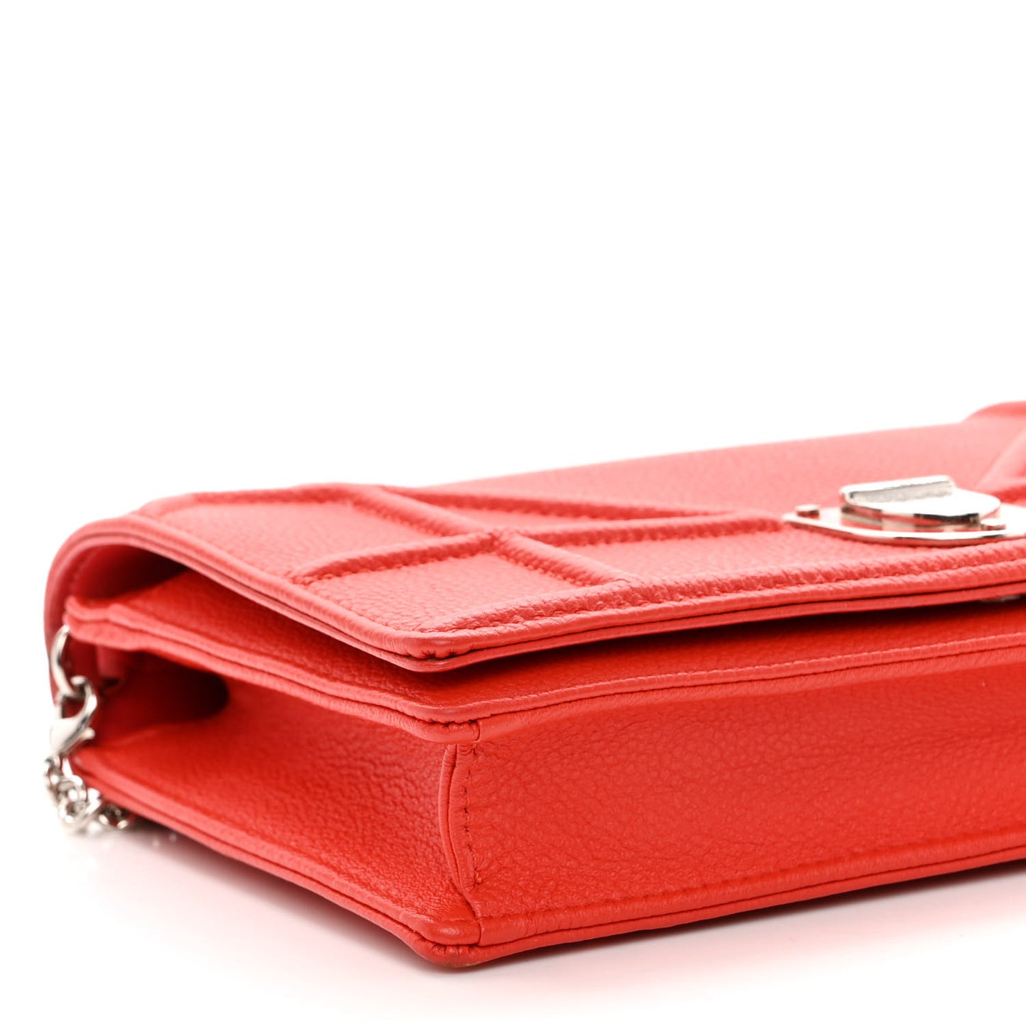 Grained Calfskin Diorama Wallet on Chain Pouch Rouge Vif