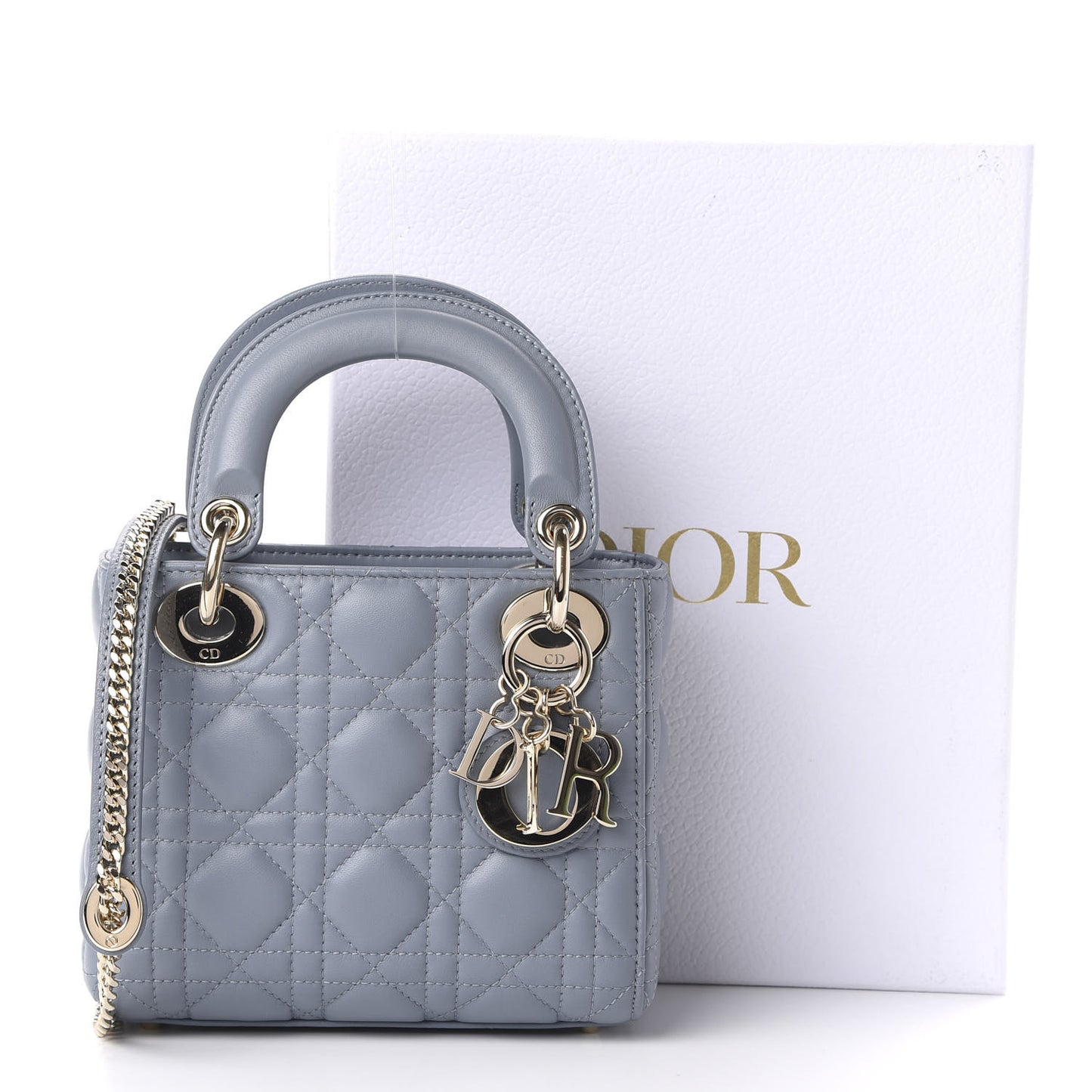 Lambskin Cannage Mini Lady Dior Cloud Blue