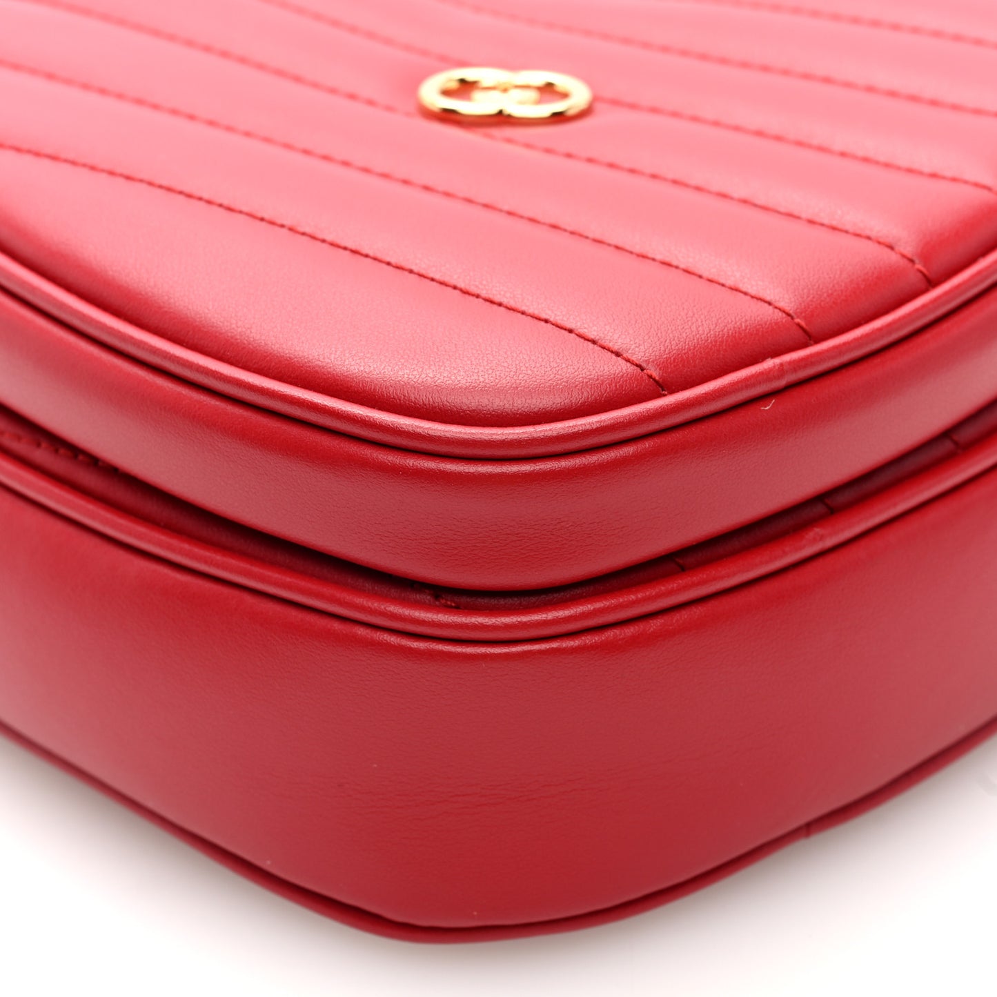 Calfskin Matelasse Diagonal Mini Interlocking G Heart Shoulder Bag Hibiscus Red