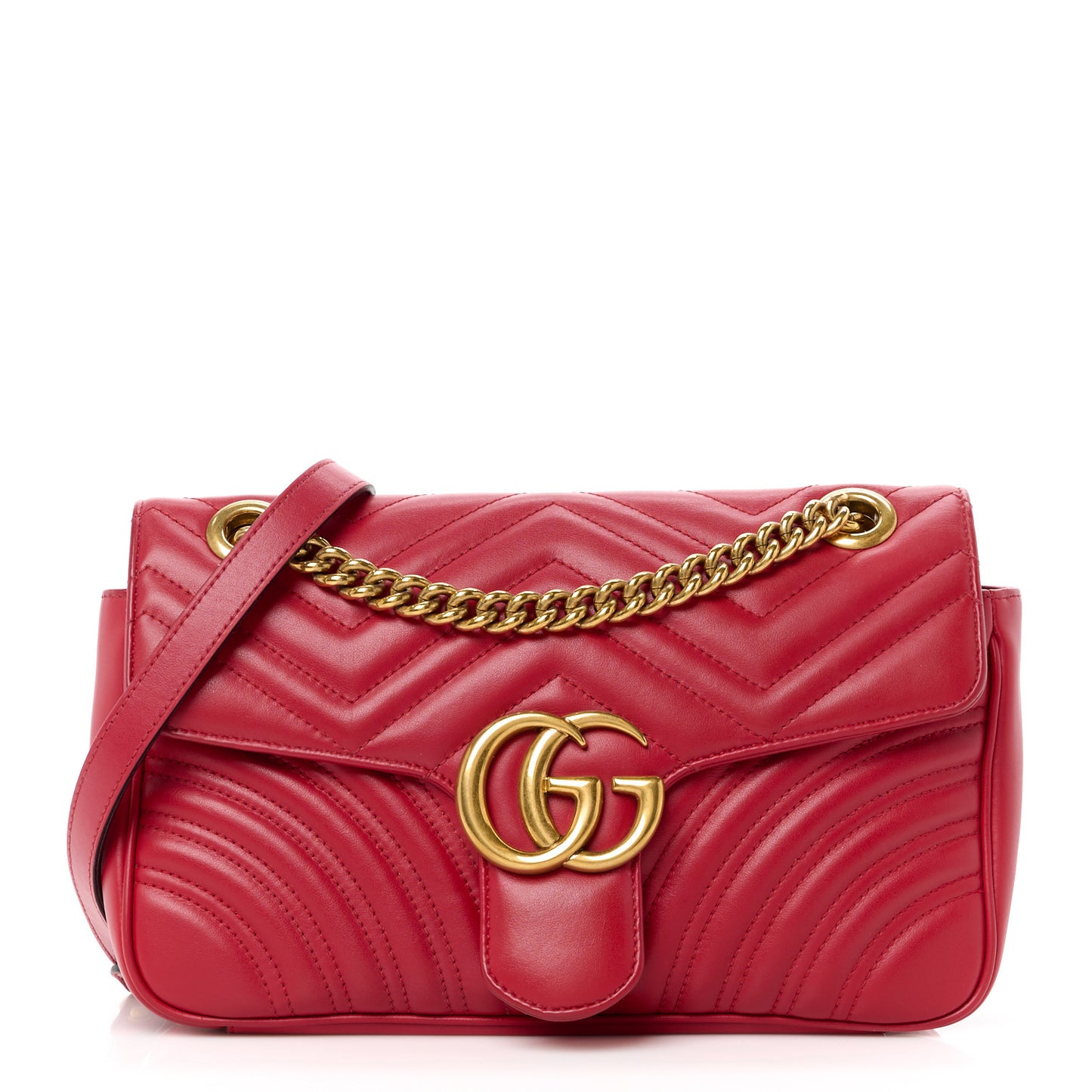Calfskin Matelasse Small GG Marmont Shoulder Bag Hibiscus Red
