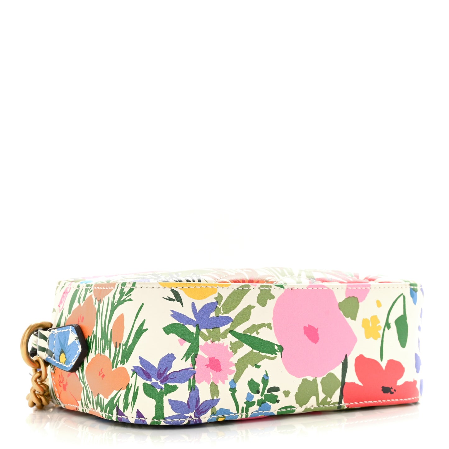 X KEN SCOTT Calfskin Matelasse Floral Print Small GG Marmont Chain Shoulder Bag Ivory Pink