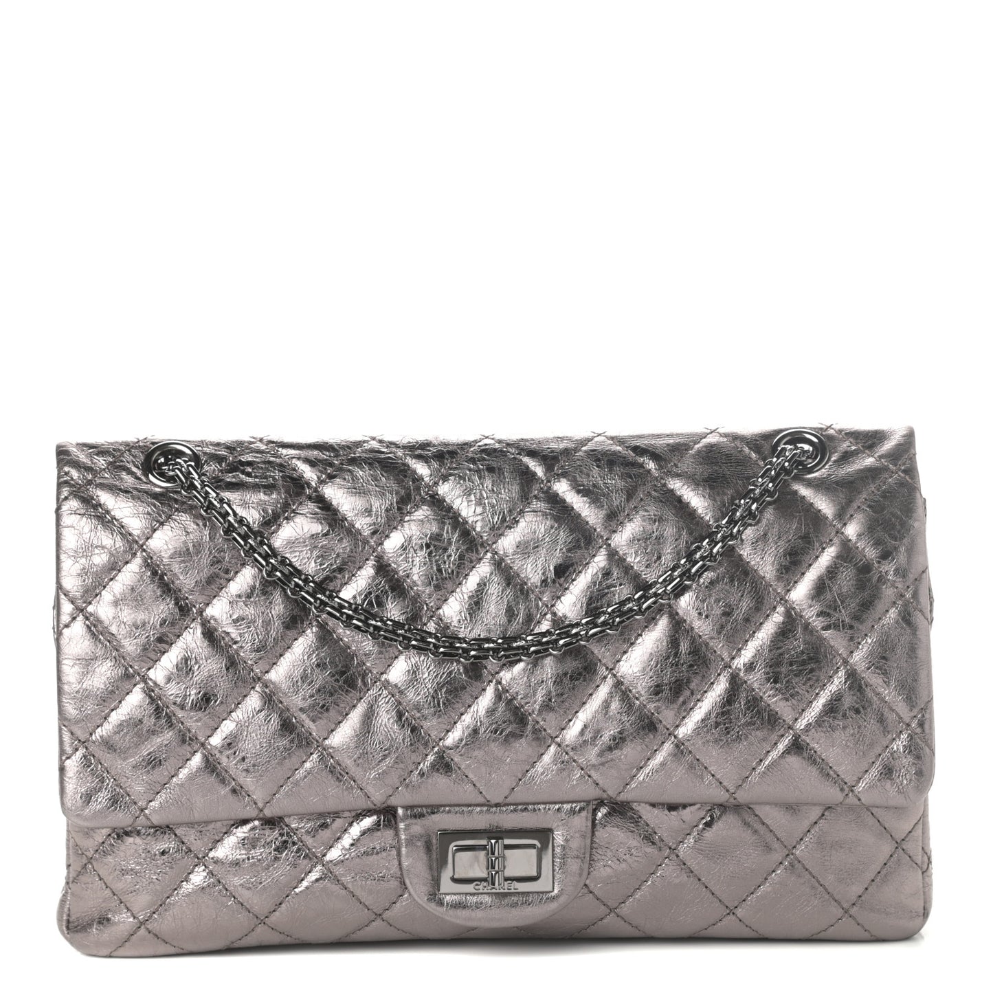Metallic Aged Calfskin Quilted 2.55 Reissue 227 Flap Dark Silver