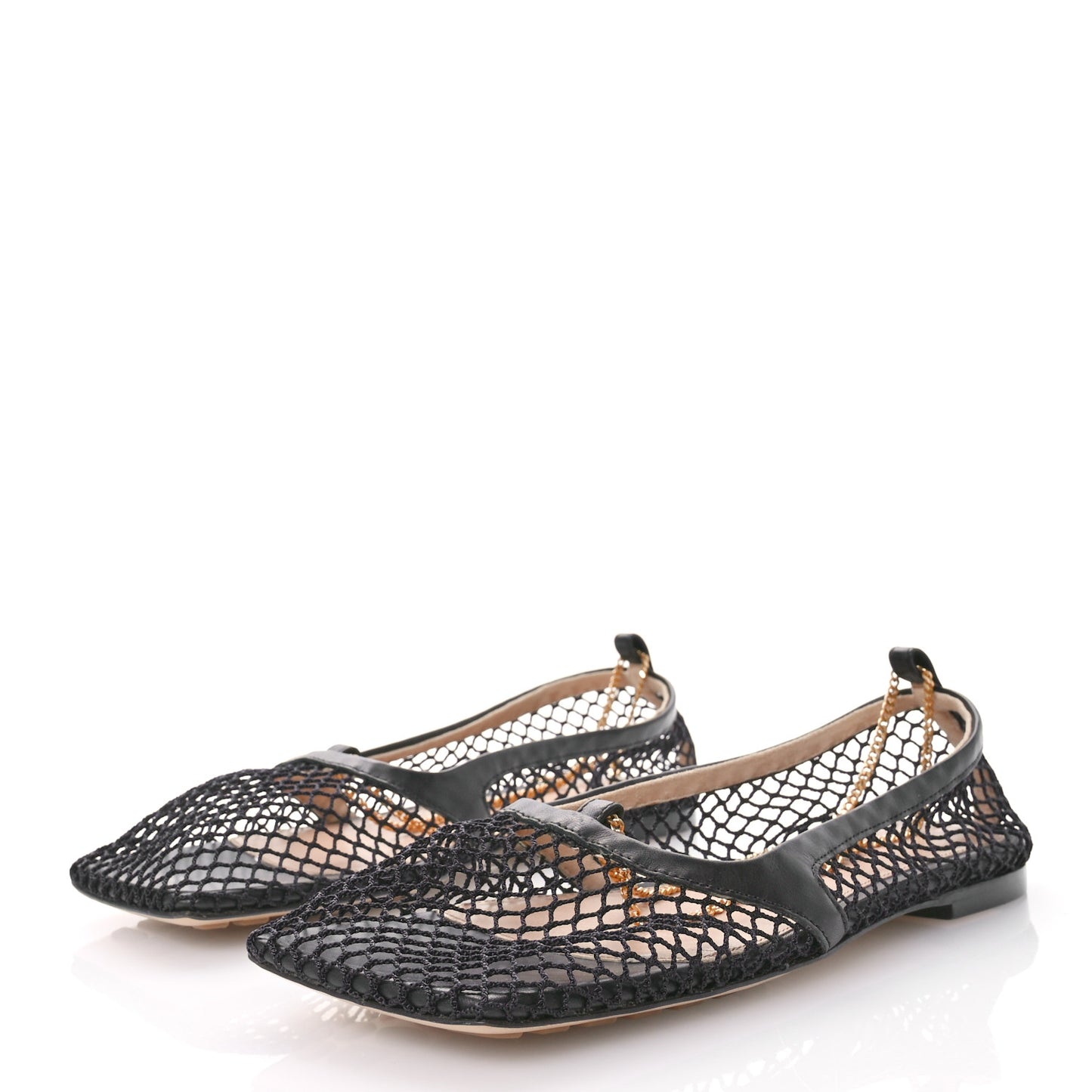 Mesh Nappa Chunky Chain Stretch Ballerina Flats 36 Black