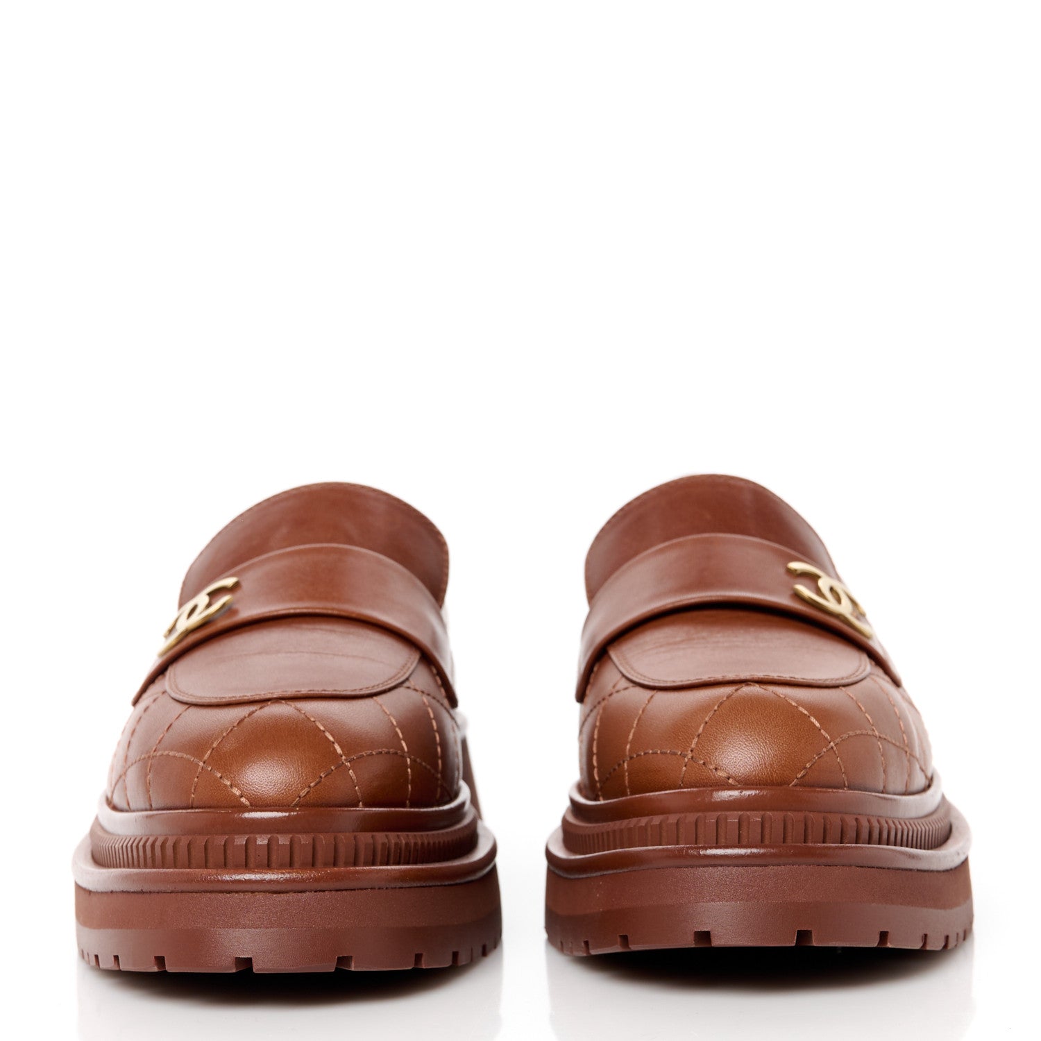 Chanel Calfskin Quilted CC Mocassin Loafers 36.5 Light Brown 2 of 9