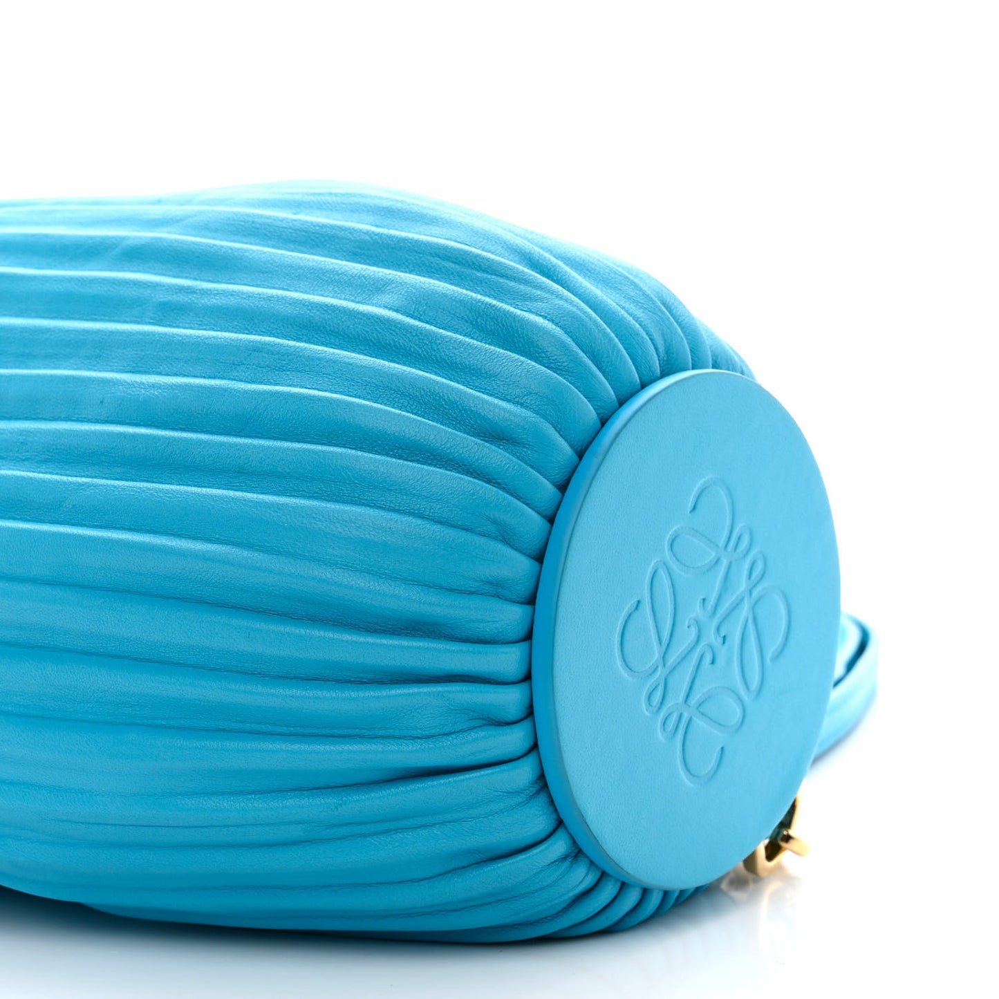 Lambskin Pleated Bracelet Pouch Shoulder Bag Turquoise