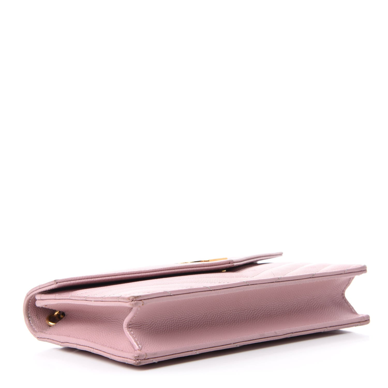 Saint Laurent Grain De Poudre Matelasse Chevron Monogram Envelope Chain Wallet Pale Pink 4 of 13