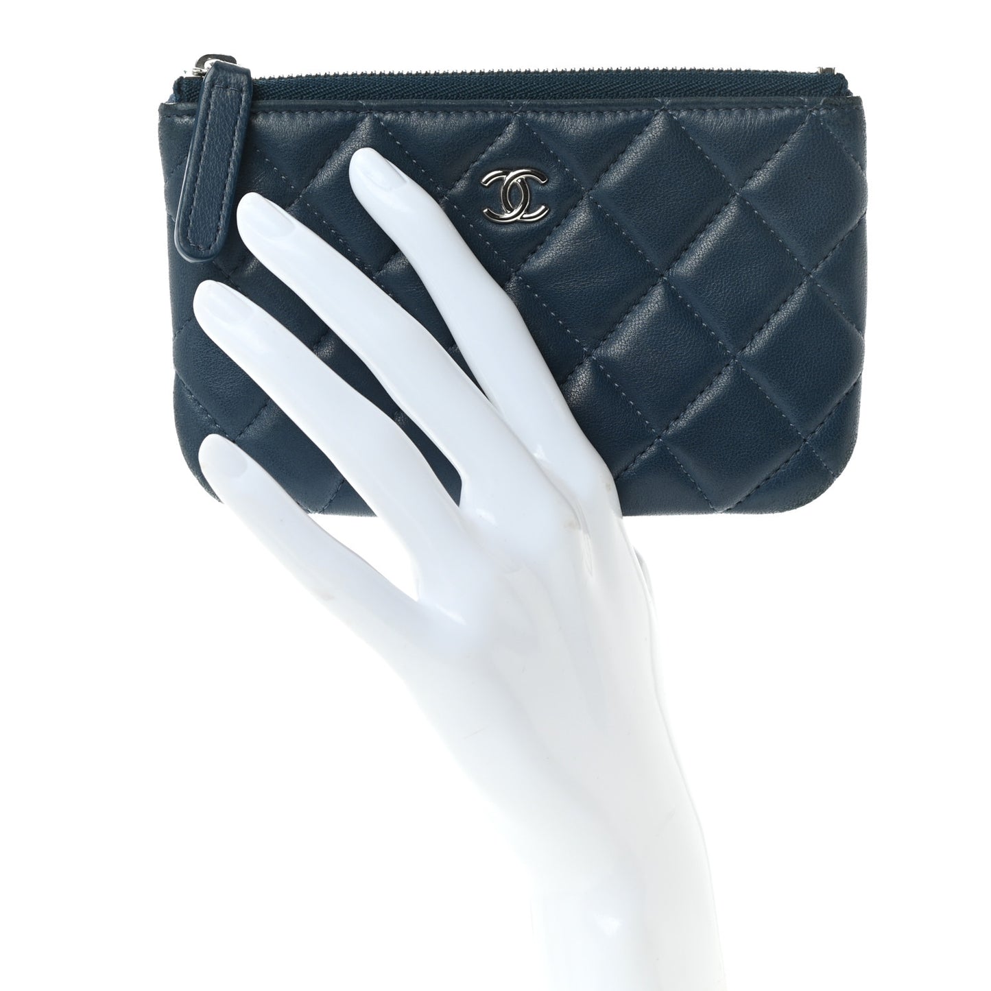 Lambskin Quilted Small Cosmetic Case Navy