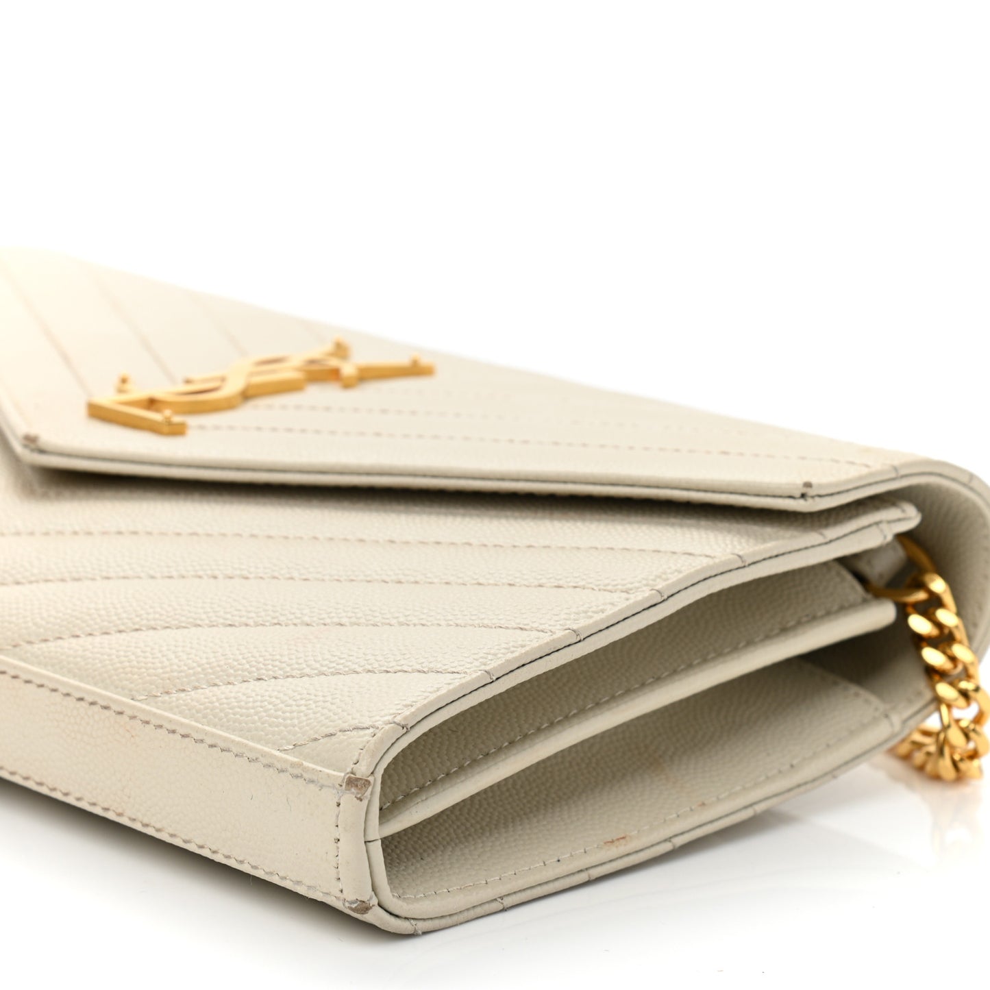 Grain De Poudre Matelasse Chevron Monogram Chain Wallet Crema Soft