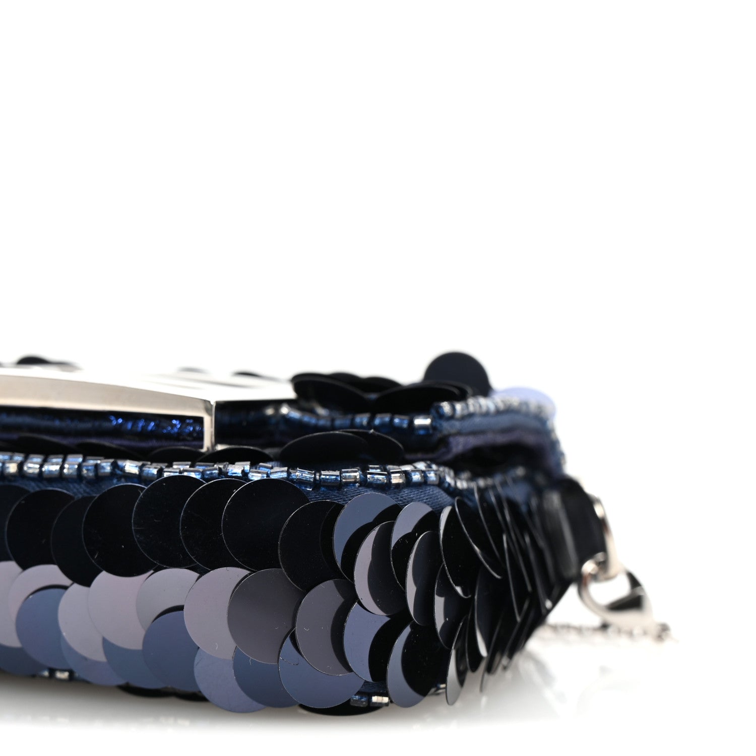 Fendi Sequin Paillettes Shiny Nappa Sex and the City Nano Maxi Buckle Baguette Charm Blue 9 of 9