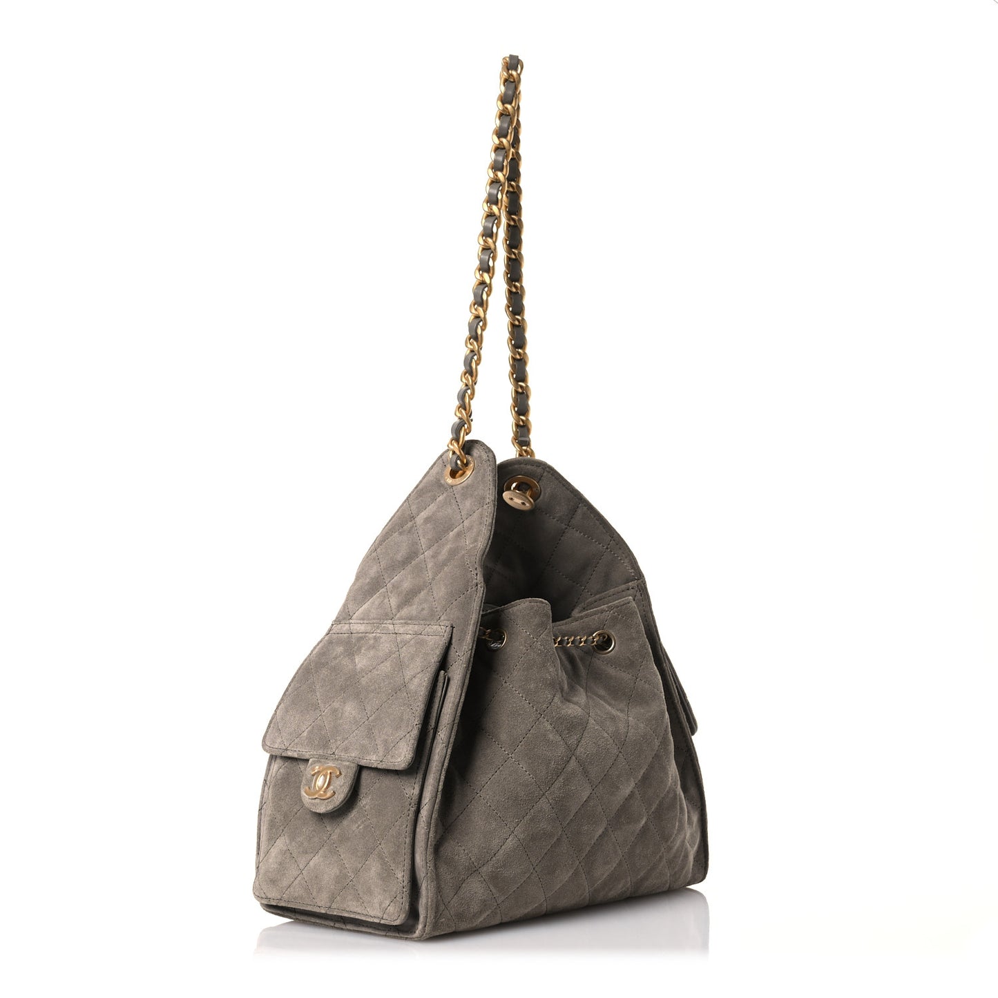 Suede Quilted Small Chanel 25 Handbag Grey