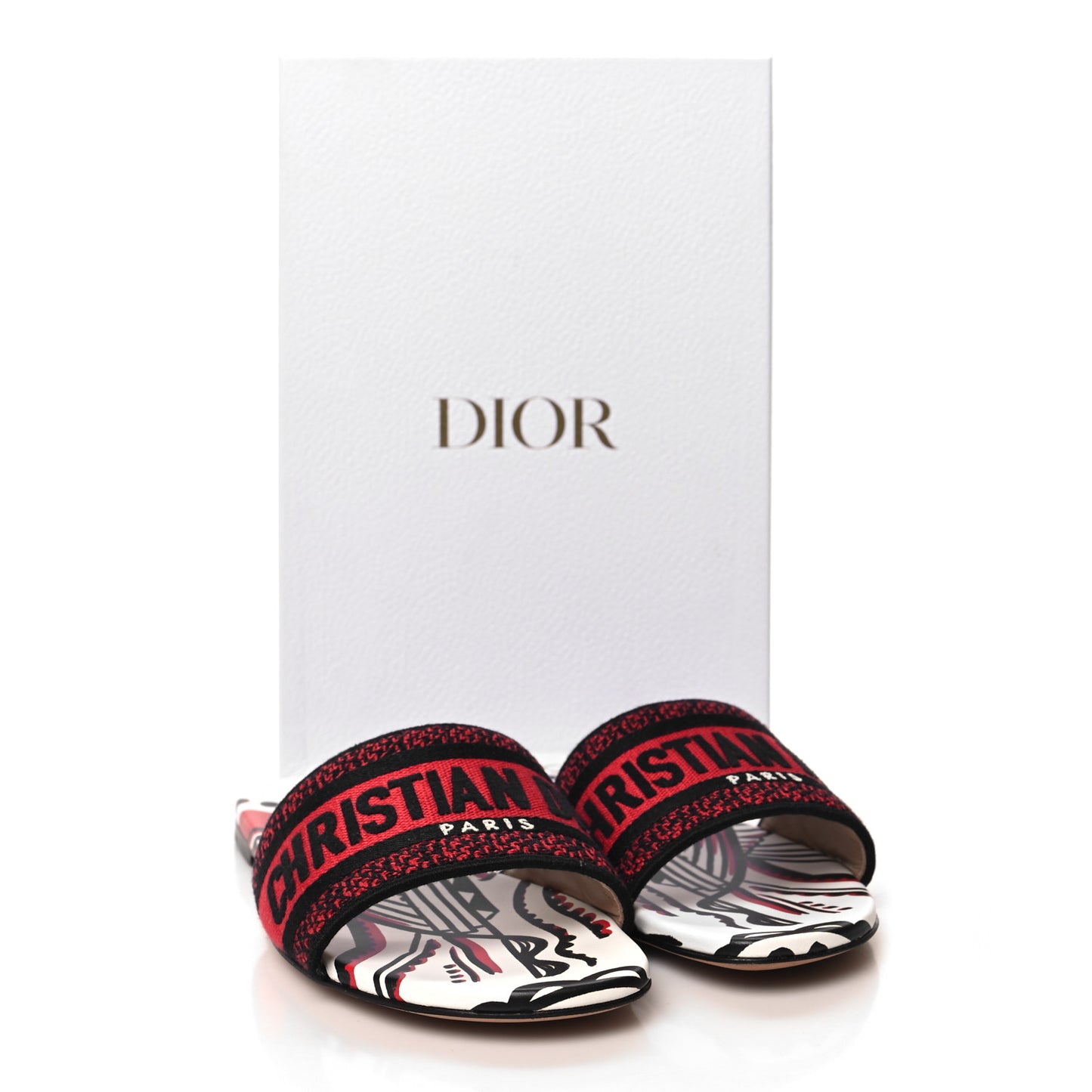 Canvas Cupidon Embroidered Dway Flat Slide Sandals 36.5 Black Red