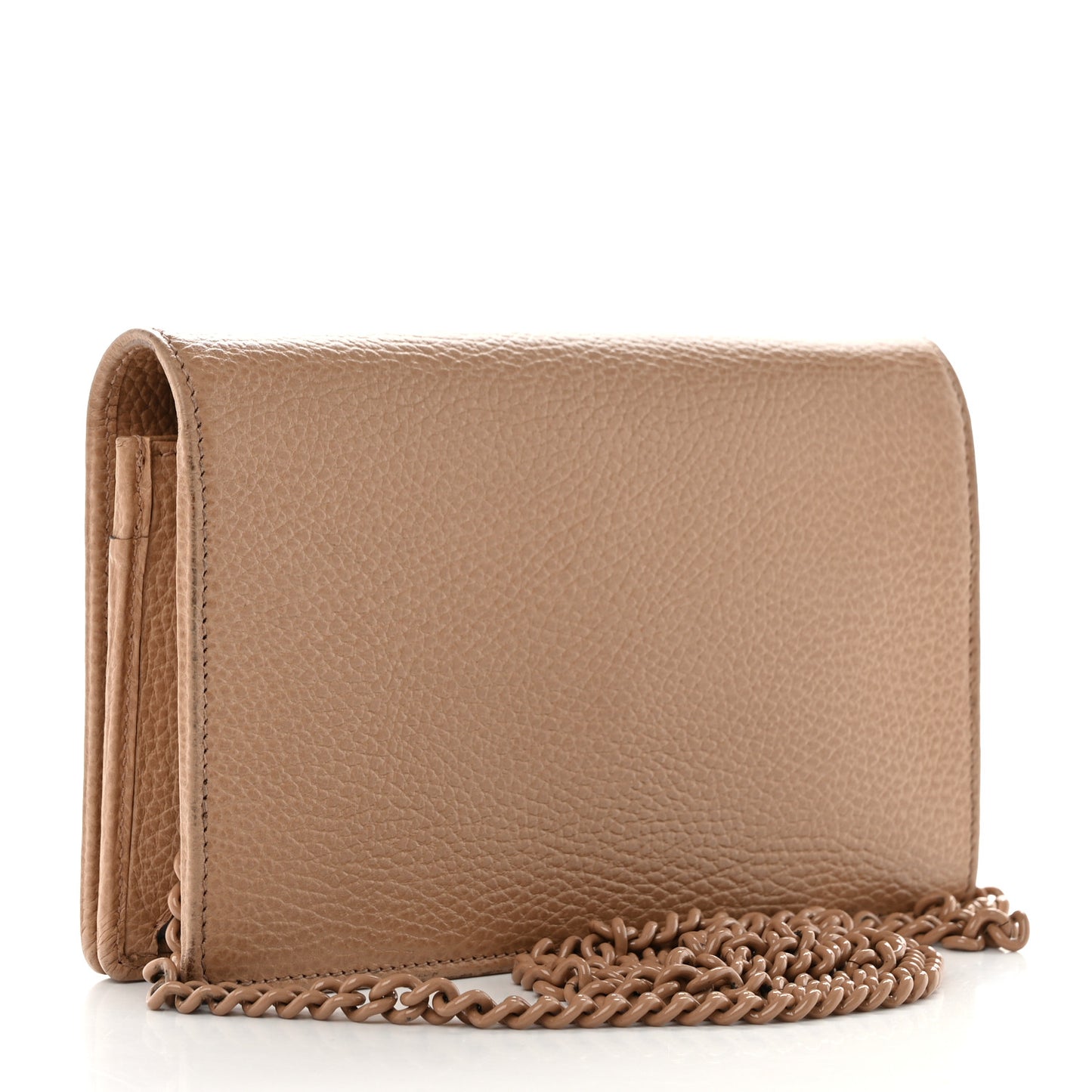 Dollar Calfskin Enamel Monochrome Mini GG Marmont Chain Wallet Camelia