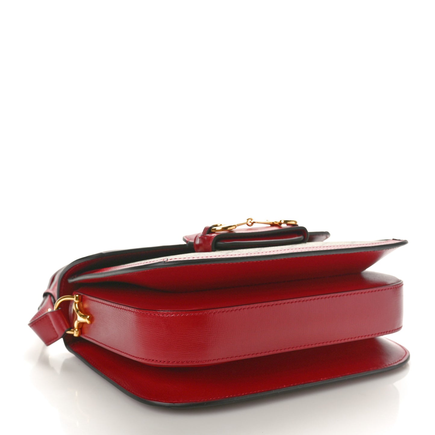 GG Supreme Monogram Azalea Calfskin Horsebit 1955 Shoulder Bag Beige Ebony New Cherry Red