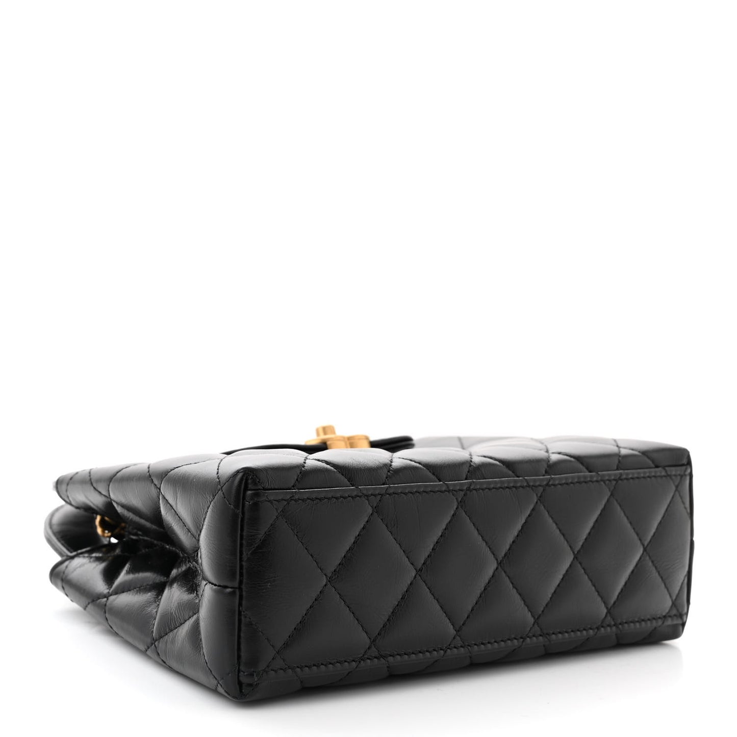 Shiny Aged Calfskin Quilted Nano Kelly Shopper Black