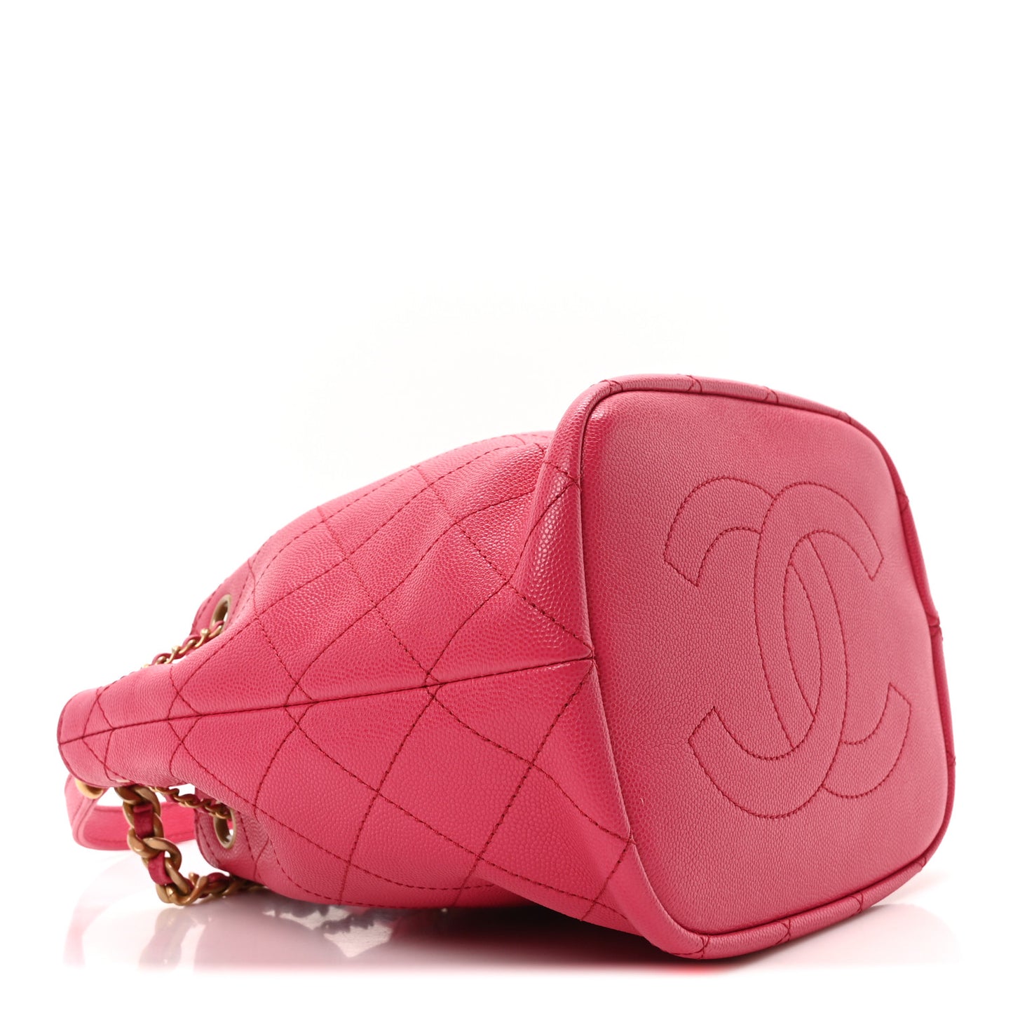 Caviar Quilted Fashion Therapy Bucket Drawstring Bag Dark Pink
